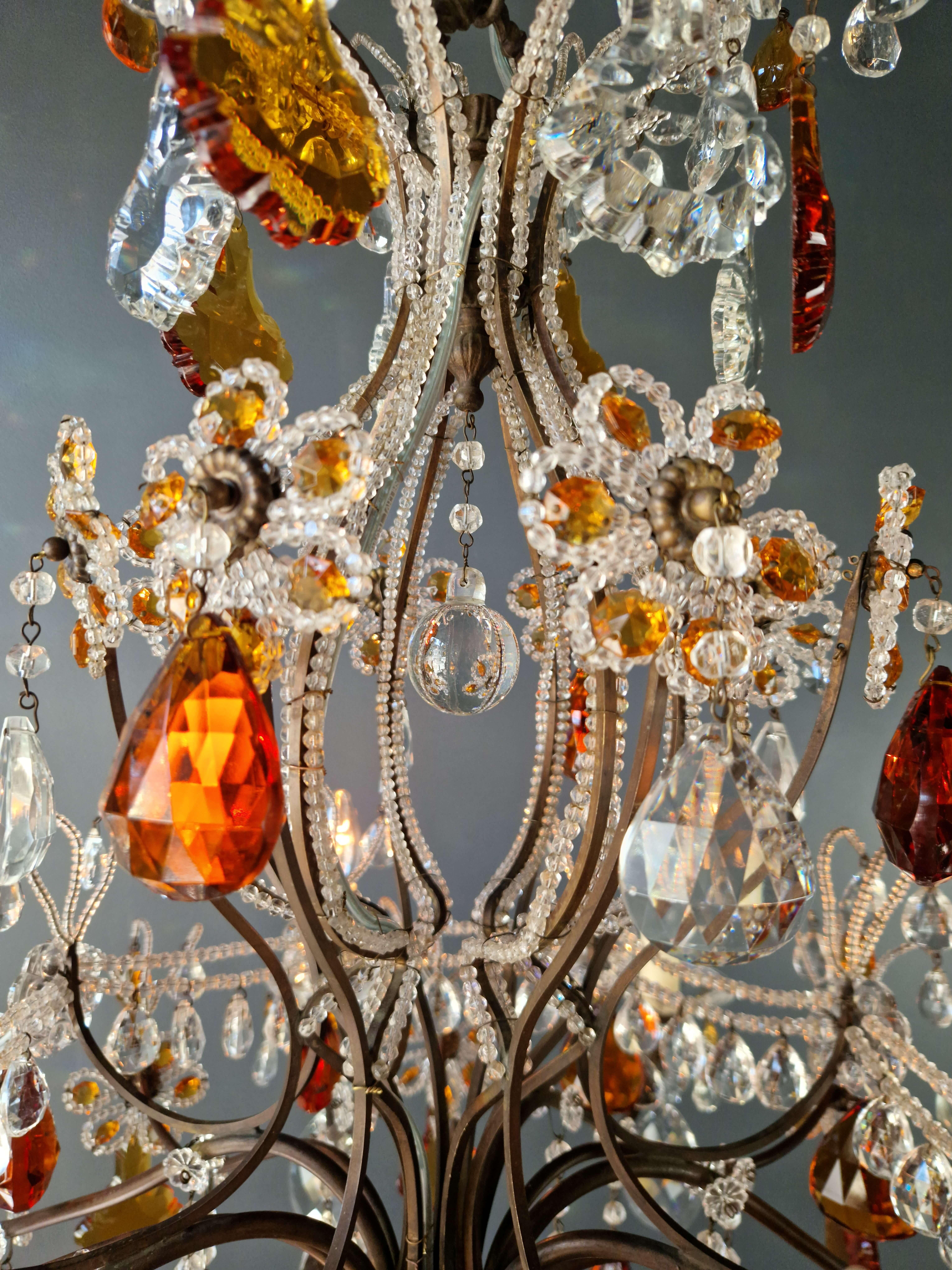 Crystal Antique Chandelier Ceiling Lustre Art Nouveau Florentiner Amber color For Sale 1