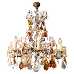 Crystal Vintage Chandelier Ceiling Lustre Art Nouveau Florentiner Amber color