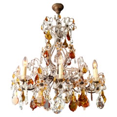 Crystal Antique Chandelier Ceiling Lustre Art Nouveau Florentiner Amber color