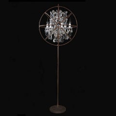 Lampada da terra antica in cristallo e ferro
