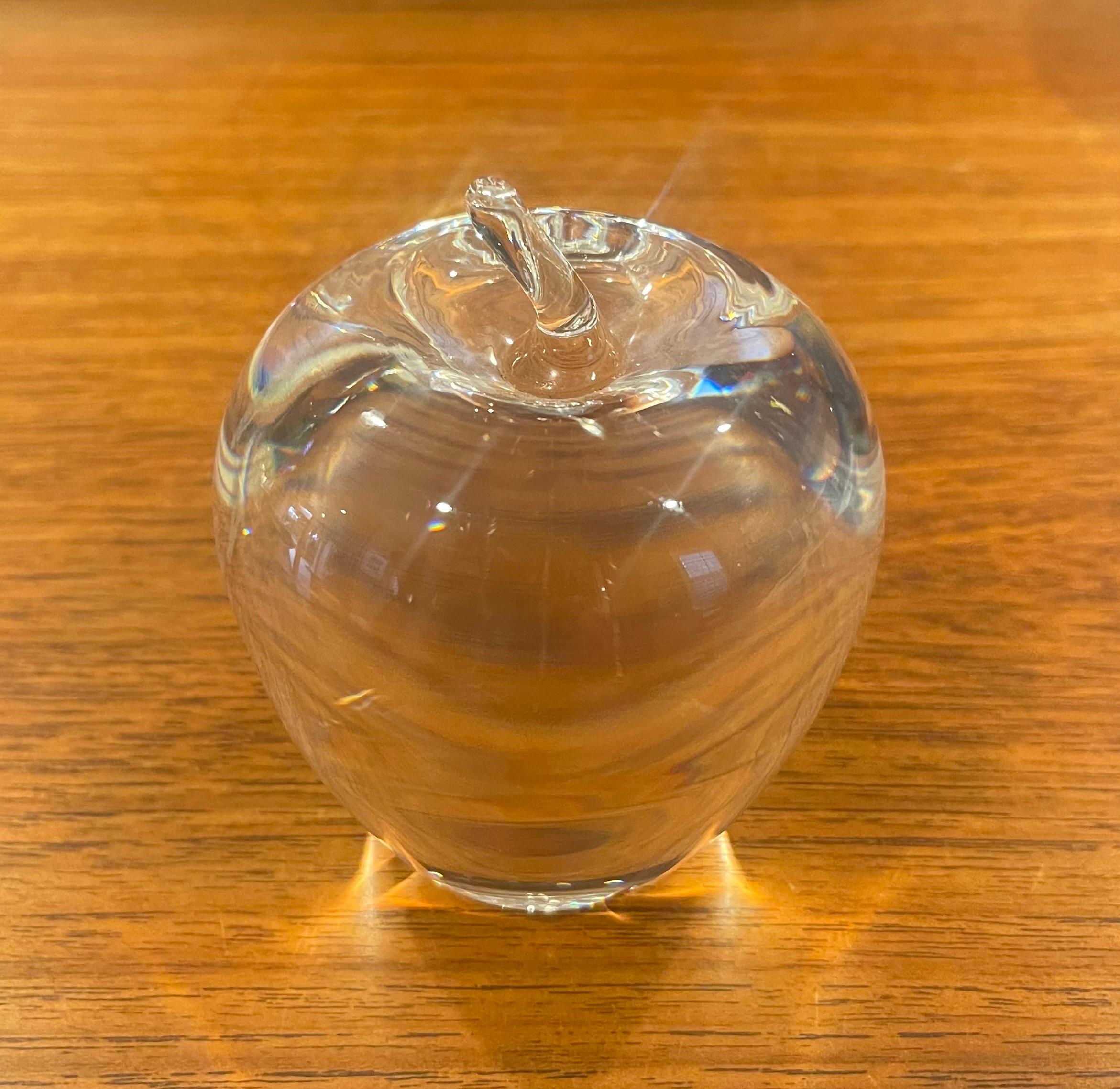 20th Century Crystal Apple Sculpture / Paper Weight by Steuben Glassworks