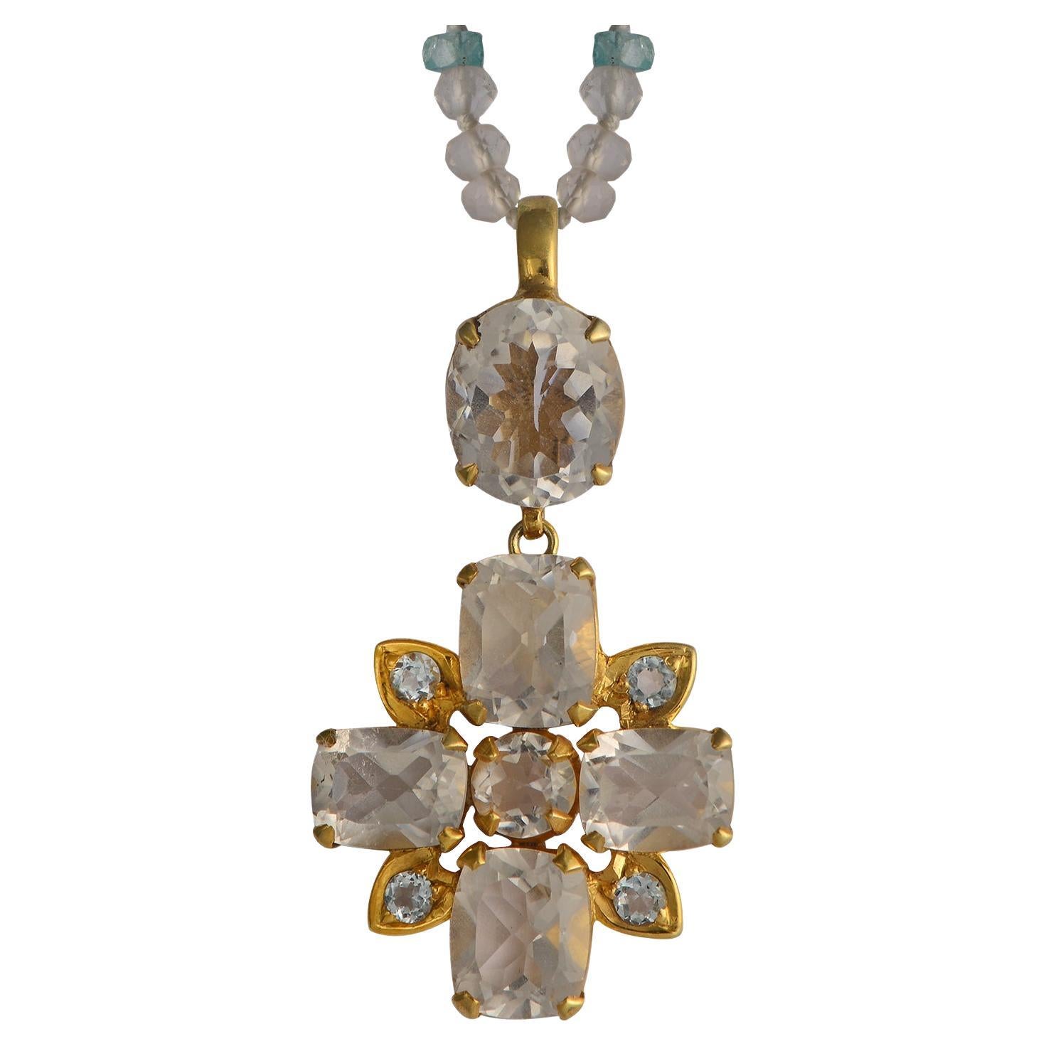 Crystal Aquamarine Gold Plate Cross Pendant