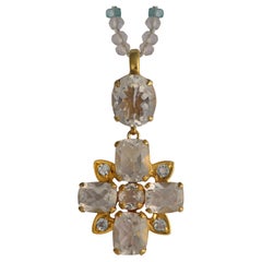 Kristall-Aquamarin-Goldplatte Kreuz-Anhänger