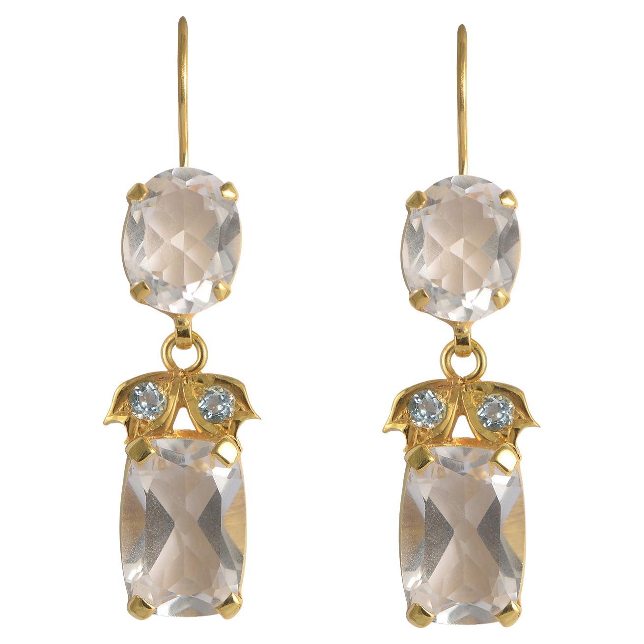 Crystal Aquamarine Gold Plate Dangle Earrings