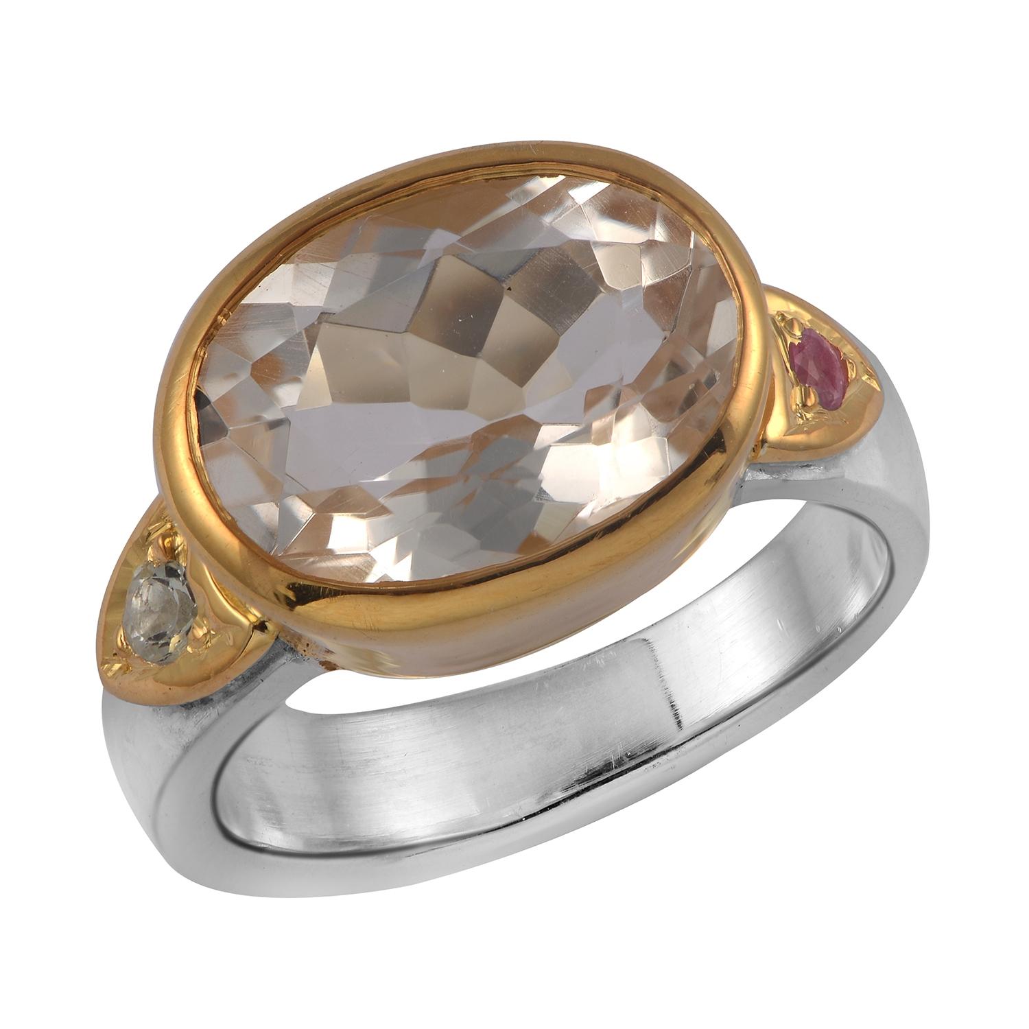 Contemporaneo Anello con cristallo e acquamarina in argento e placca d'oro in vendita