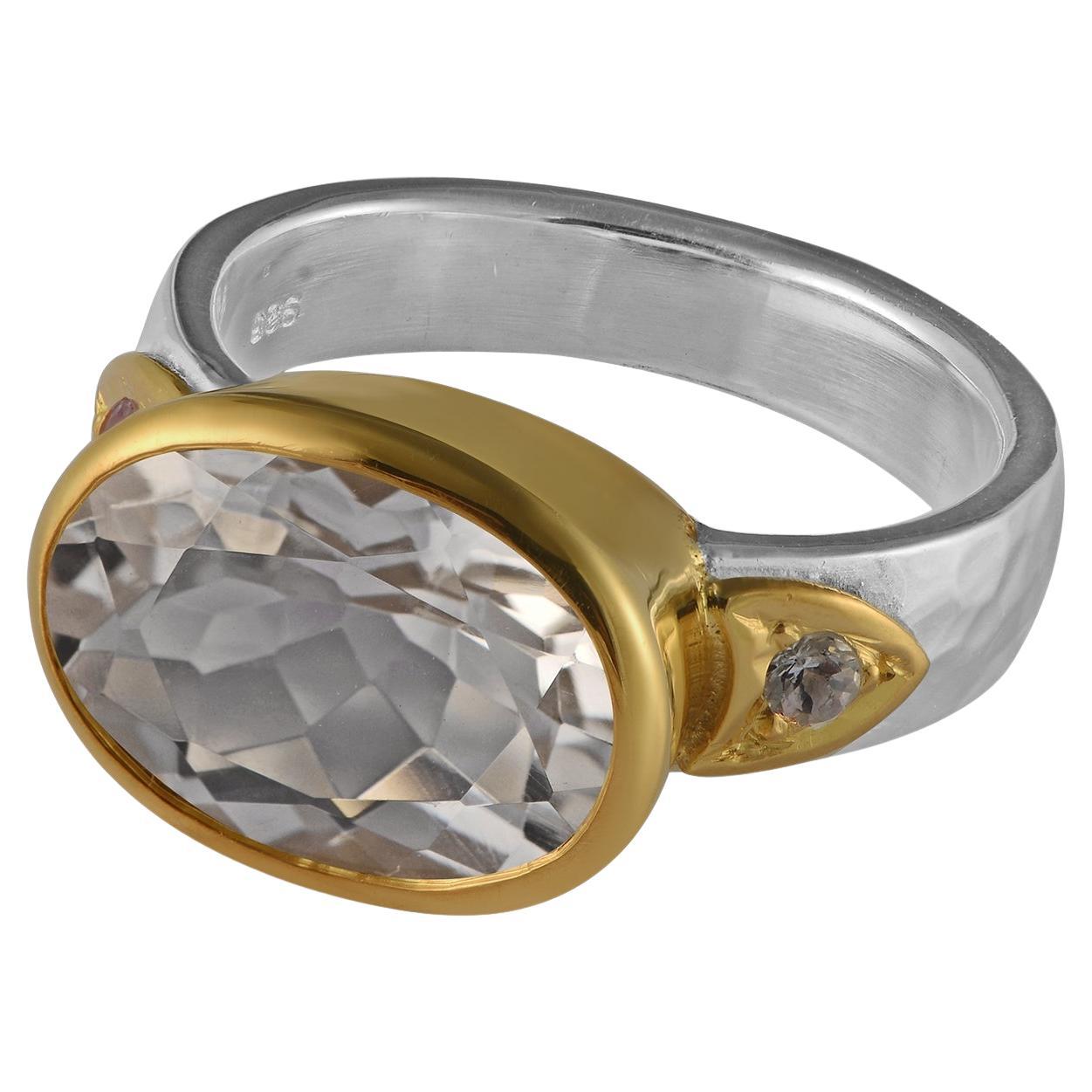 Crystal Aquamarine Silver Gold Plate Ring