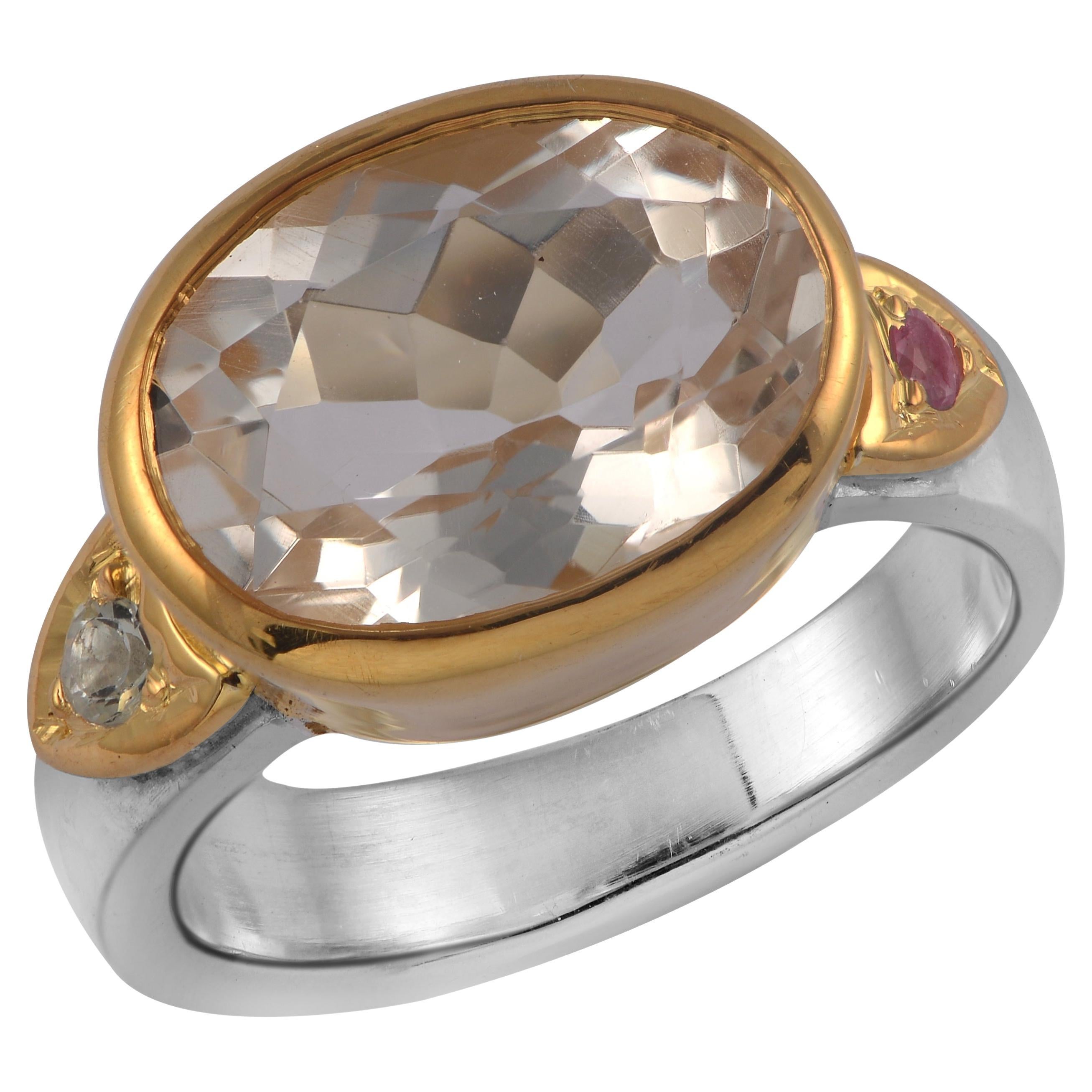 Cristal Aguamarina Anillo de Plata Chapado en Oro