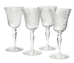 Crystal Art Deco Etched Cordials; set of 8