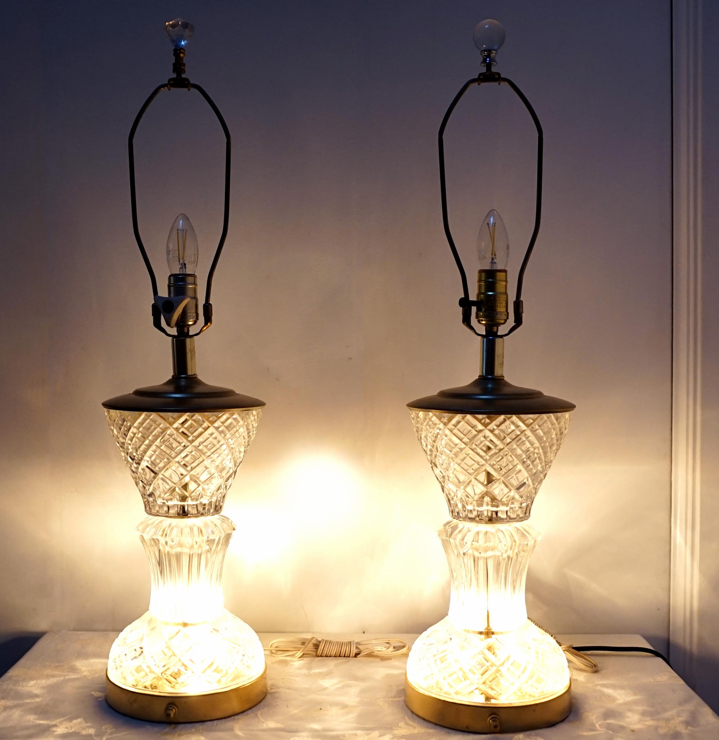 Crystal Art Deco Trumpet Style Pair of Table Lamps circa 1925 For Sale 1