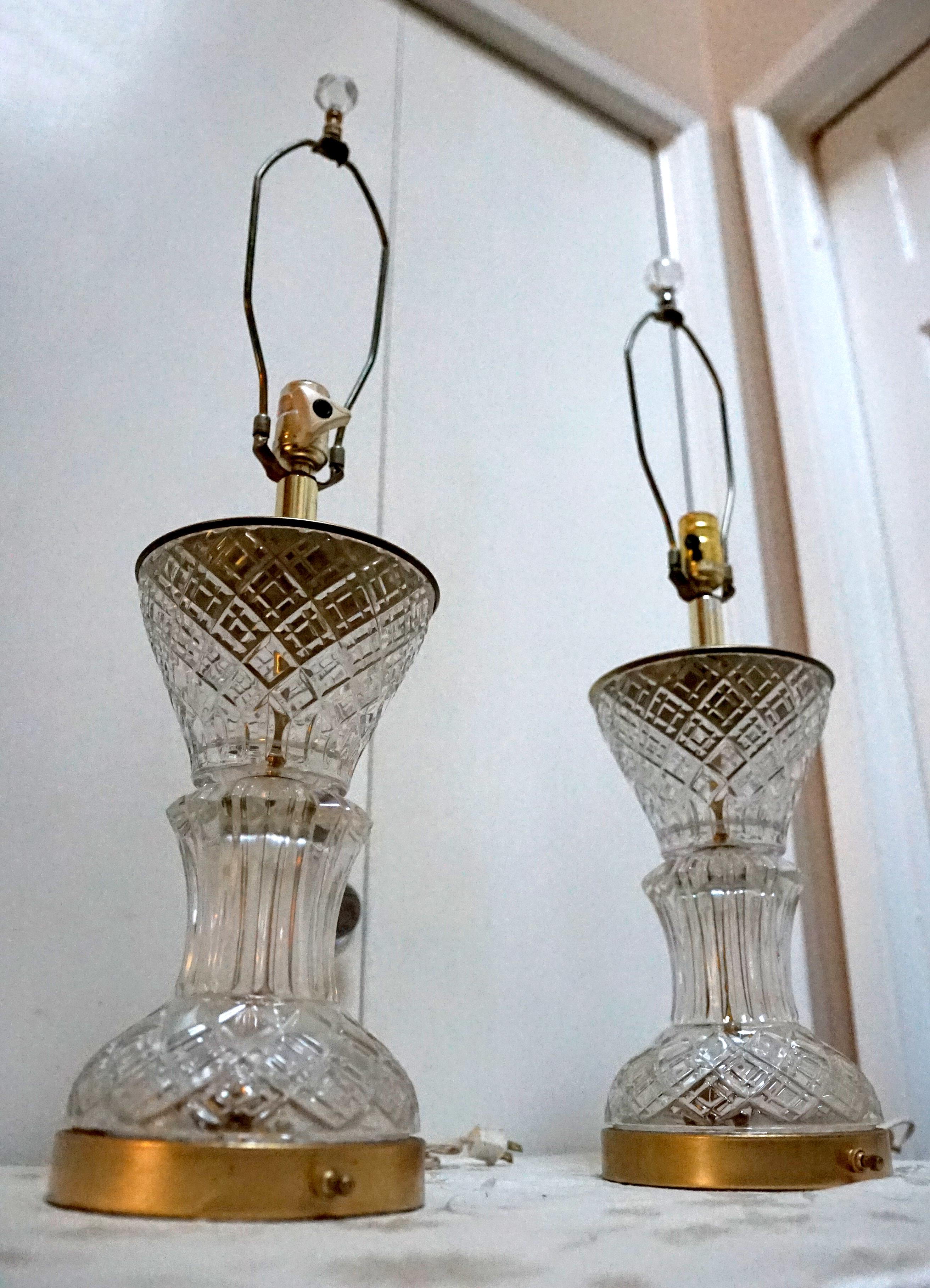 Crystal Art Deco Trumpet Style Pair of Table Lamps circa 1925 For Sale 3