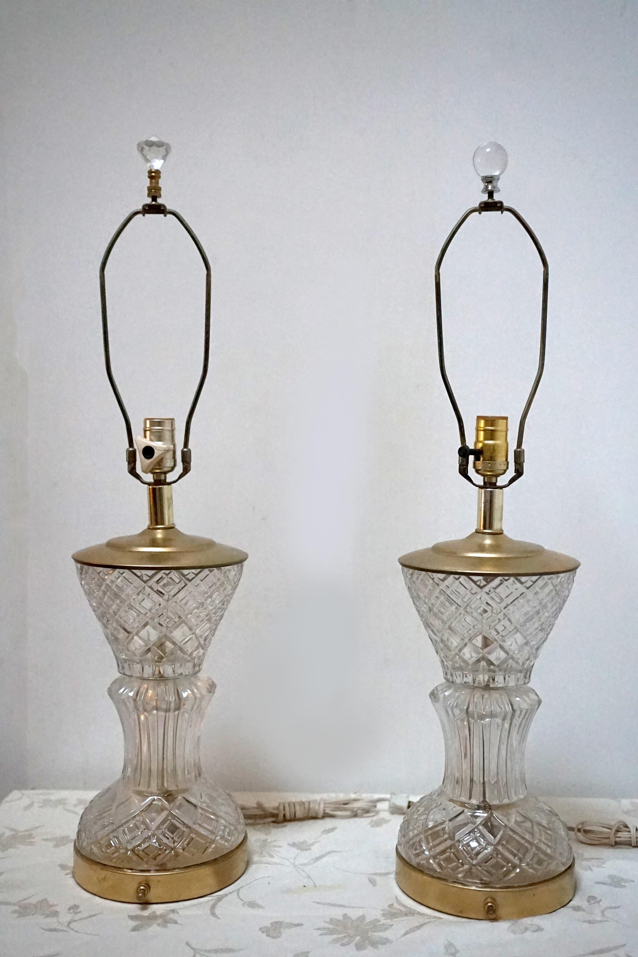 Crystal Art Deco Trumpet Style Pair of Table Lamps circa 1925 For Sale 4