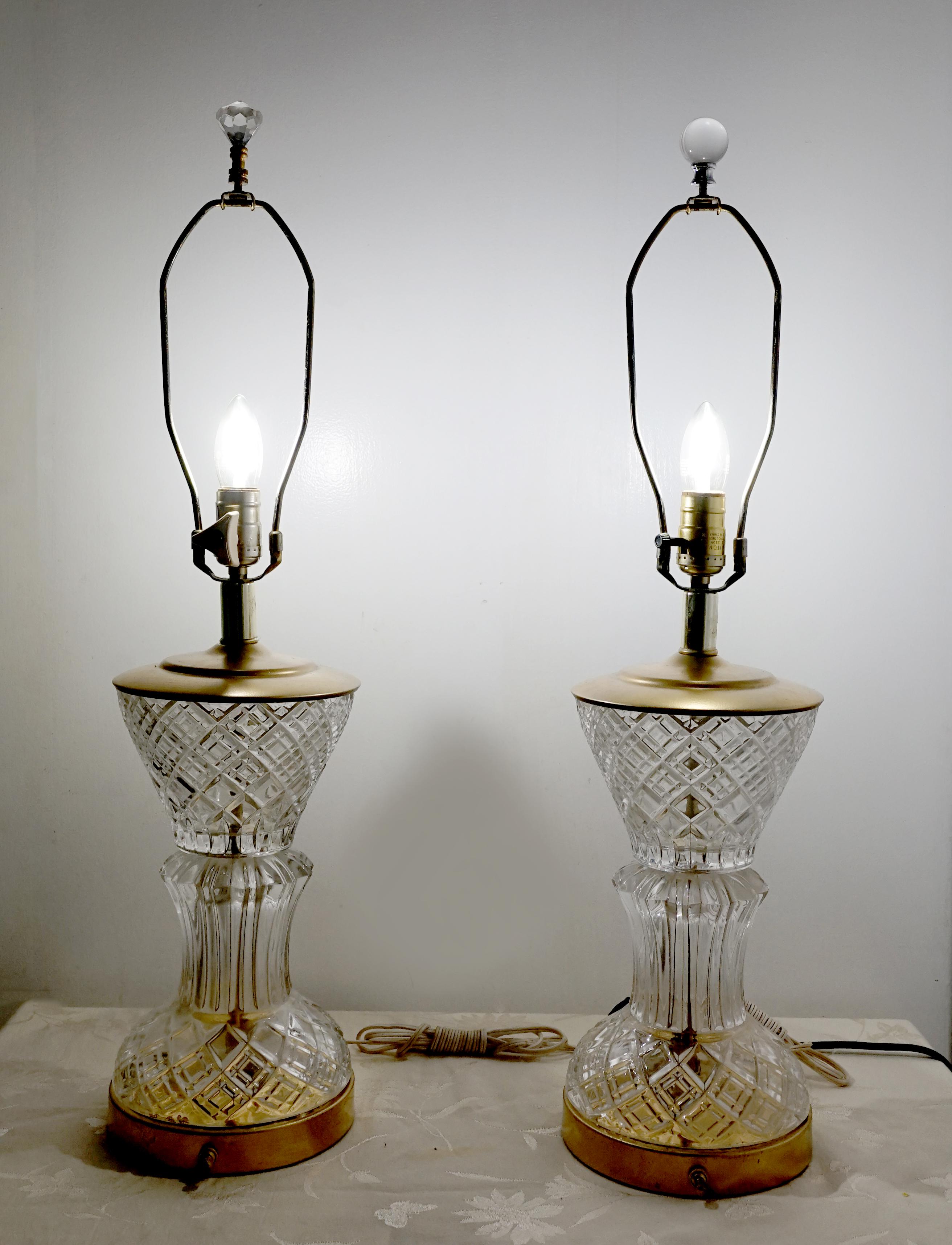 Crystal Art Deco Trumpet Style Pair of Table Lamps circa 1925 In Good Condition For Sale In Lomita, CA