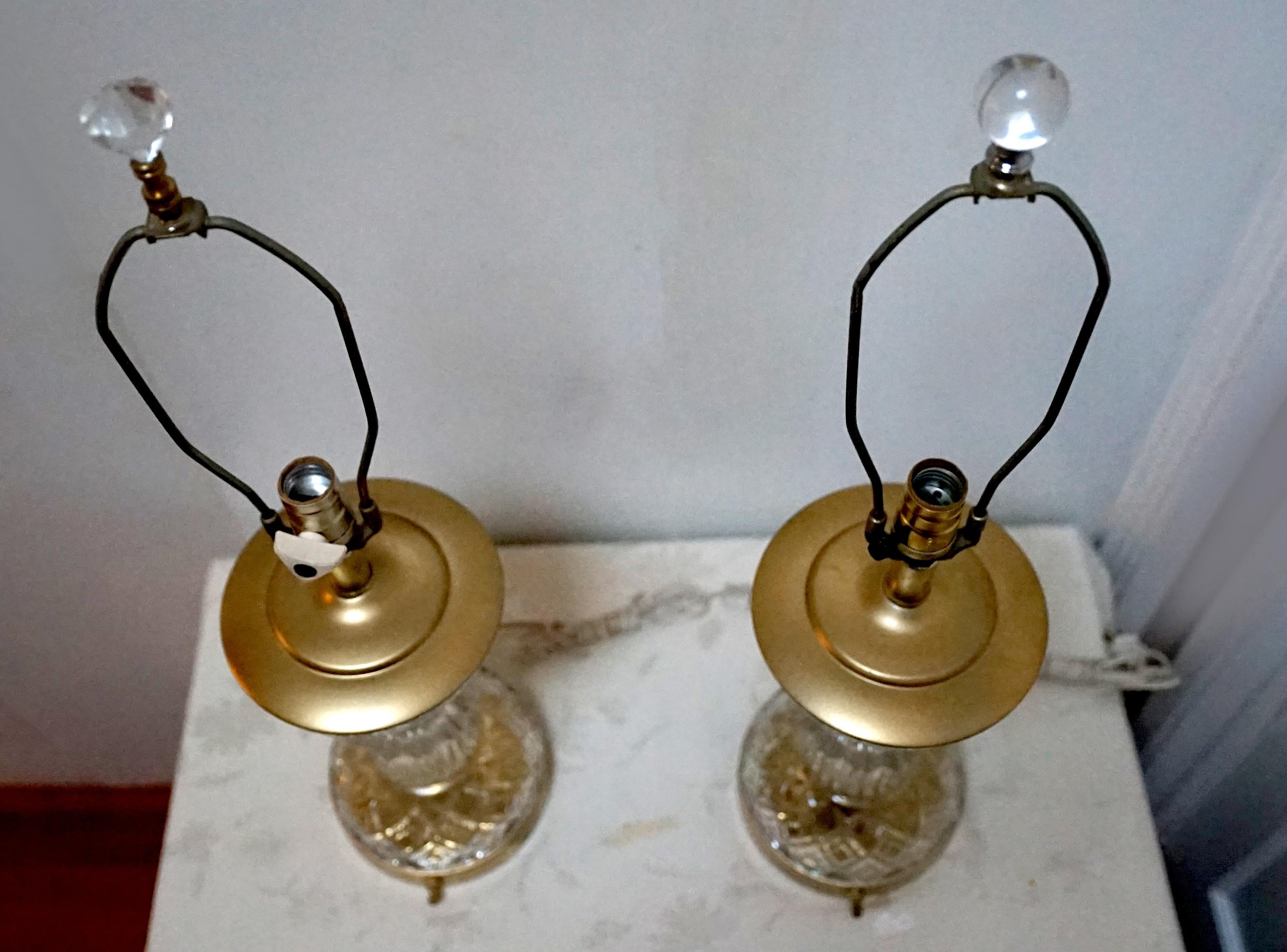 20th Century Crystal Art Deco Trumpet Style Pair of Table Lamps circa 1925 For Sale