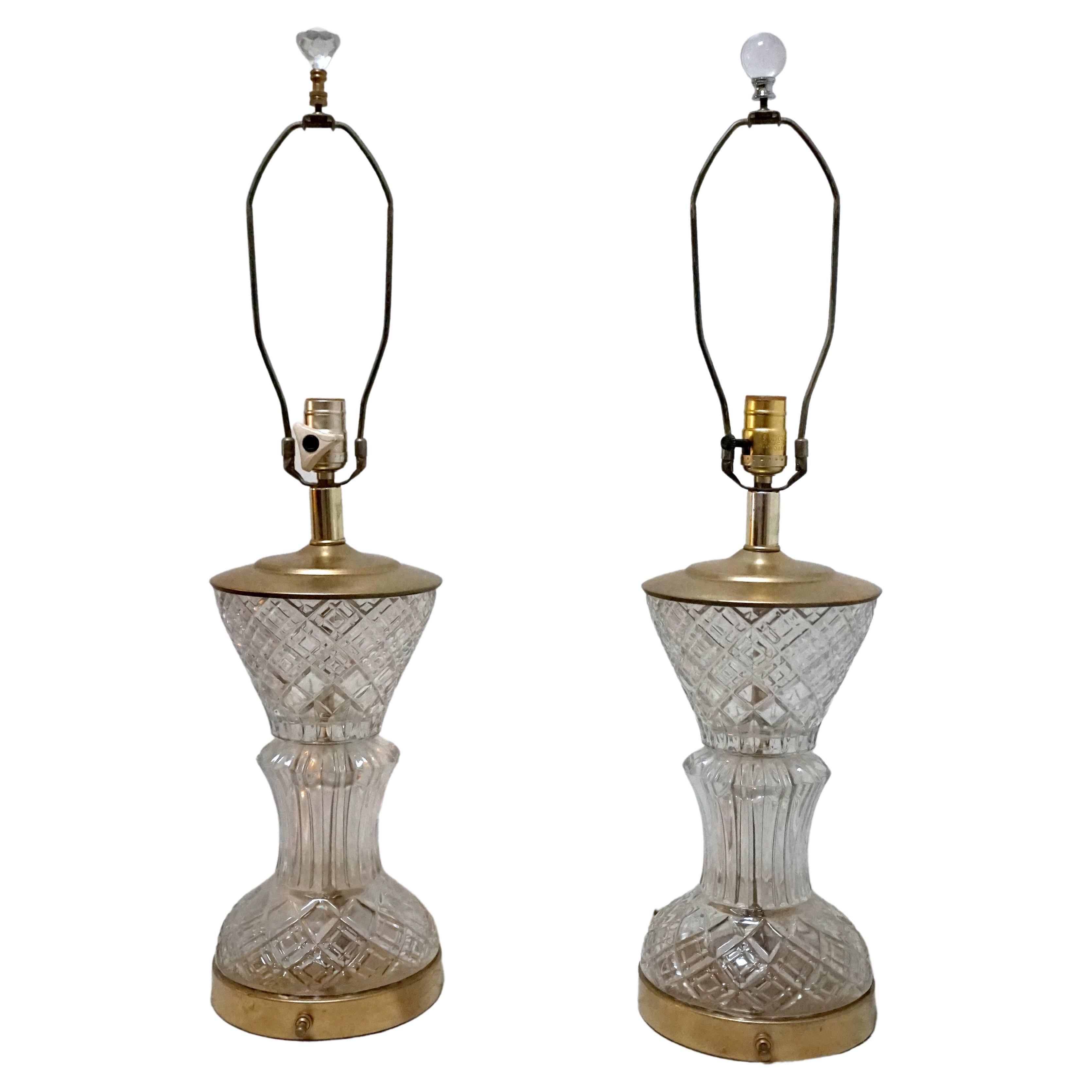 Crystal Art Deco Trumpet Style Pair of Table Lamps circa 1925 For Sale
