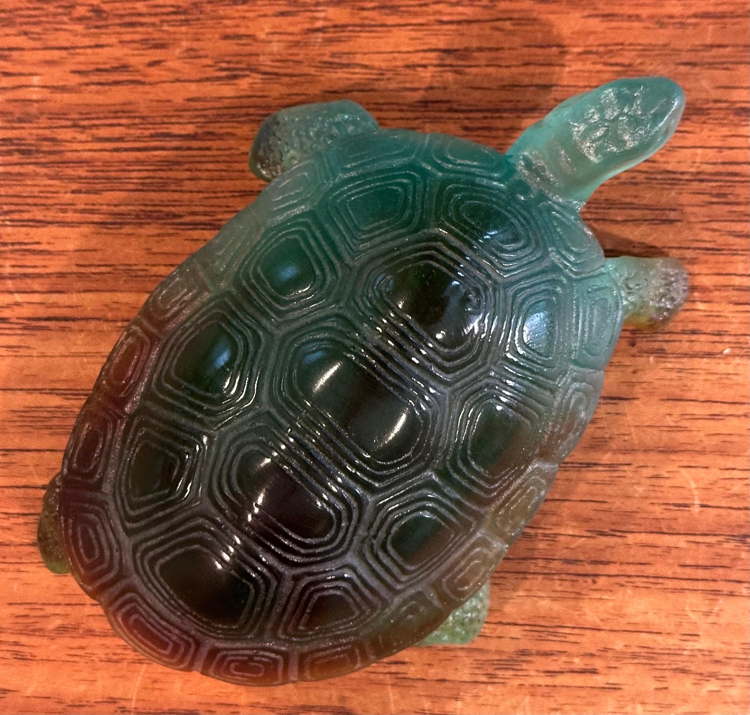 Crystal Art Glass Pâte de Verre Green Turtle Sculpture by Daum of France For Sale 4