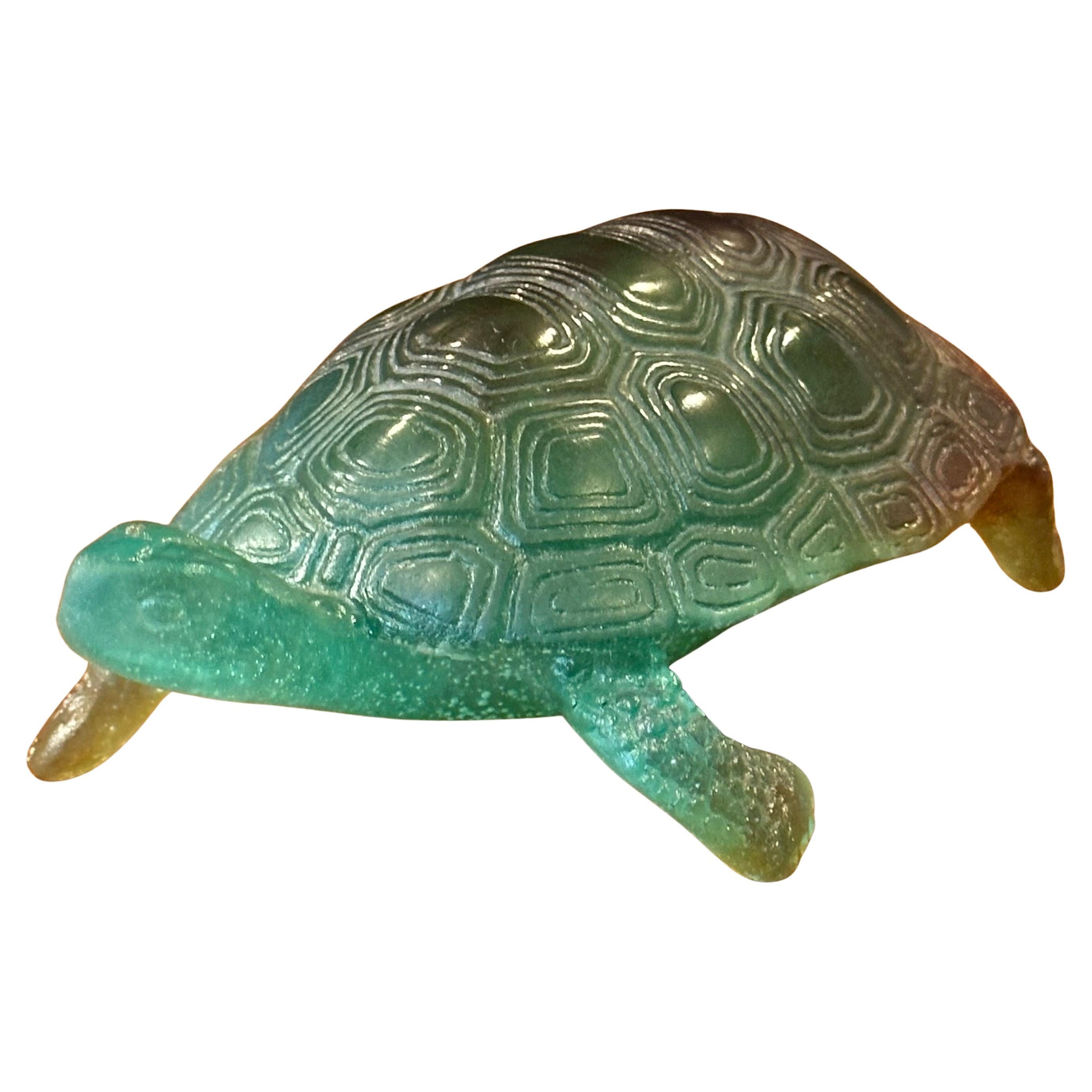 Crystal Art Glass Pâte de Verre Green Turtle Sculpture by Daum of France For Sale 8
