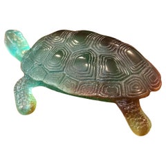 Crystal Art Glass Pâte de Verre Green Turtle Sculpture by Daum of France