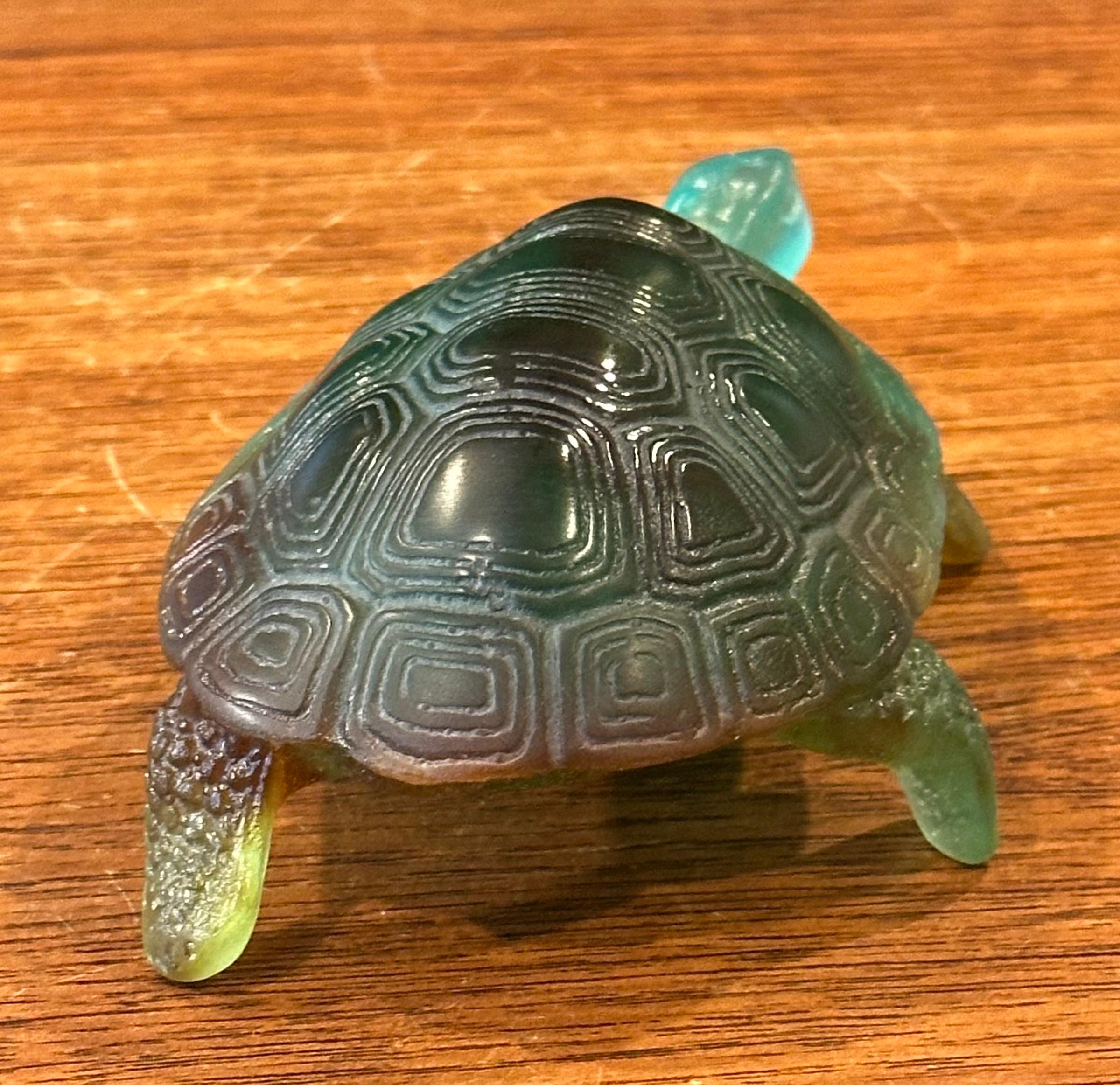 Crystal Art Glass Pâte de Verre Green Turtle Sculpture by Daum of France For Sale 1