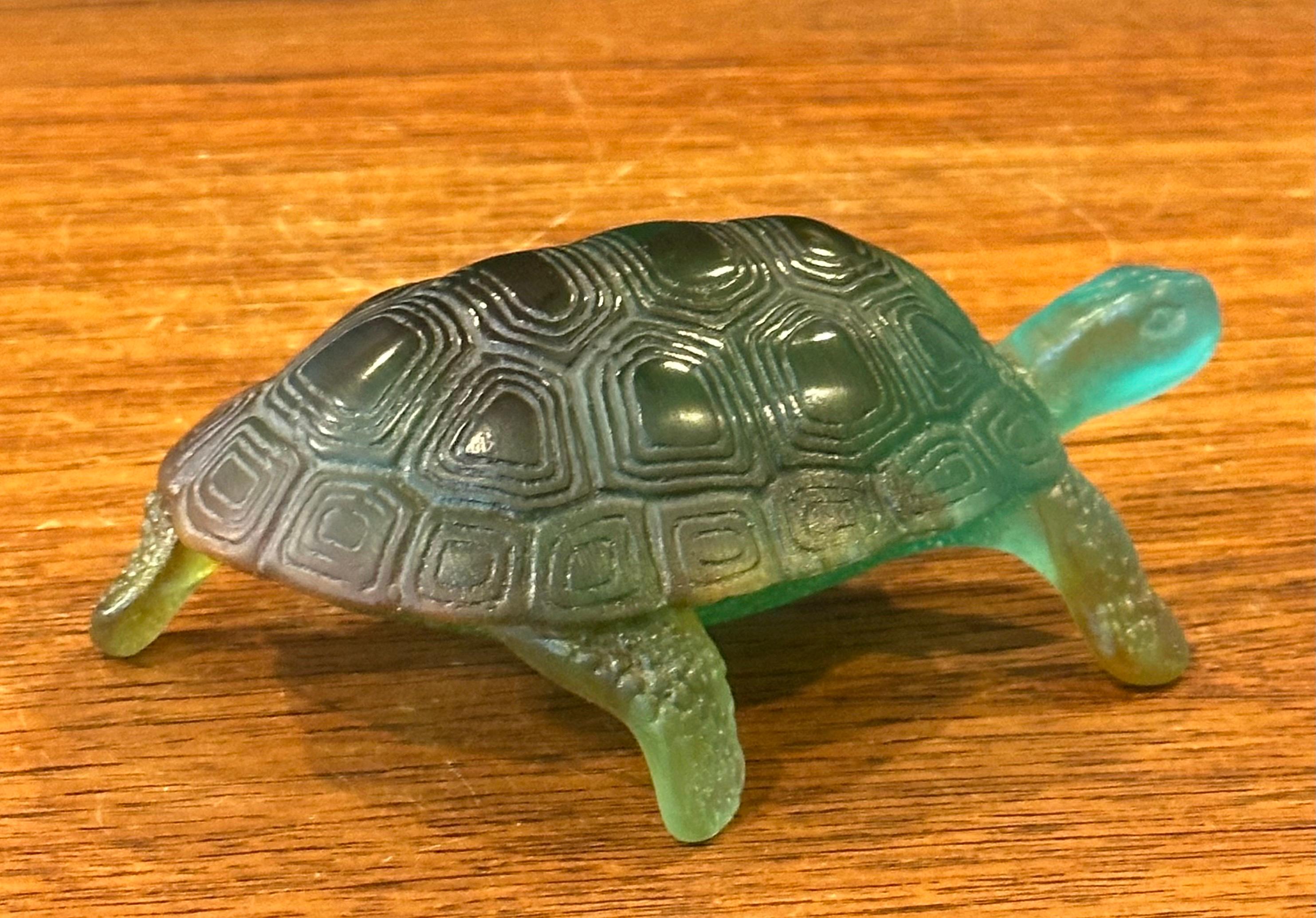 Crystal Art Glass Pâte de Verre Green Turtle Sculpture by Daum of France For Sale 2