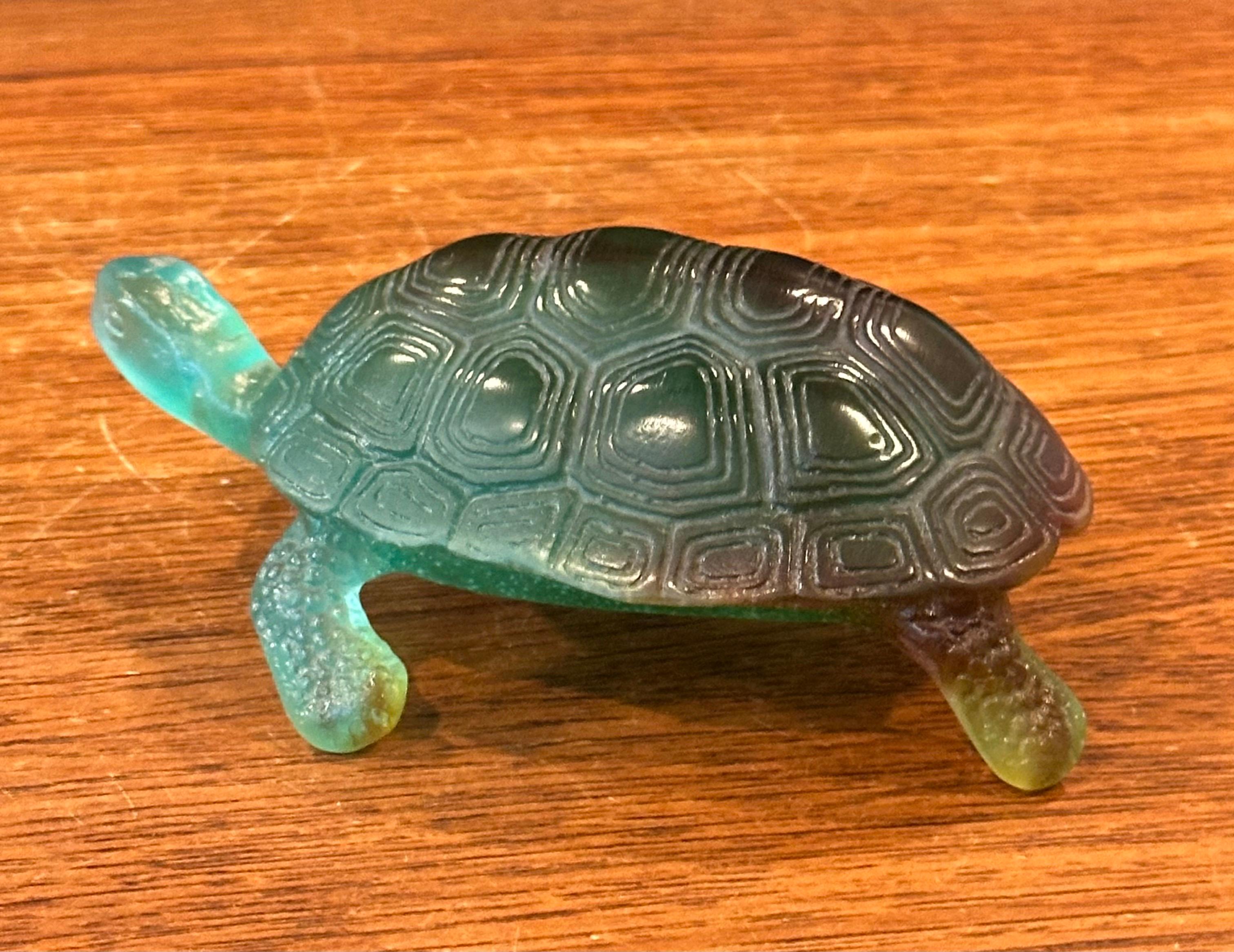 Crystal Art Glass Pâte de Verre Green Turtle Sculpture by Daum of France For Sale 3