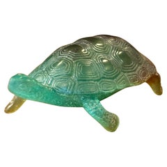 Crystal Art Glass Pâte de Verre Green Turtle Sculpture by Daum of France