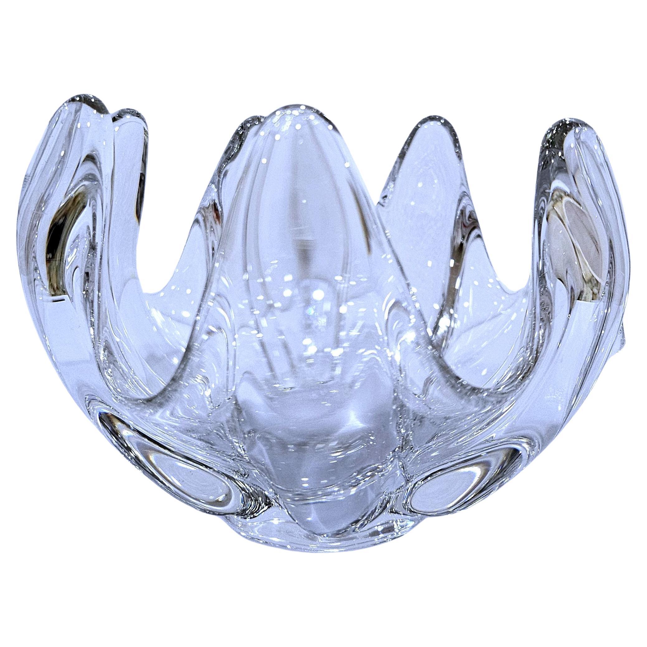 Vase / plat / bol sculptural en cristal d'art - vintage en vente