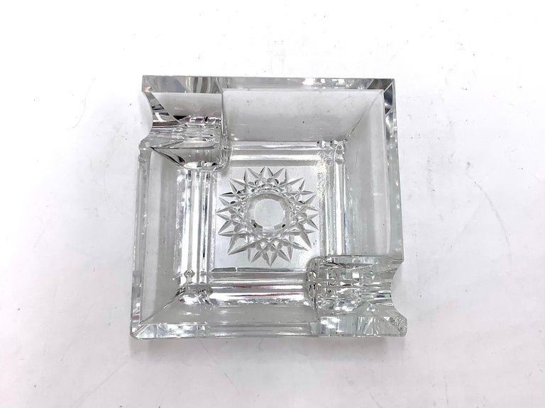 Crystal ashtray from mid XX century
Very good condition
Produced in Poland in around 1950s. 
height 3cm, width/depth 9,5cm.
