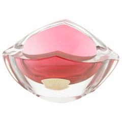 Cendrier en cristal Val Saint Lambert Cristal soufflé rose et clair avec Label