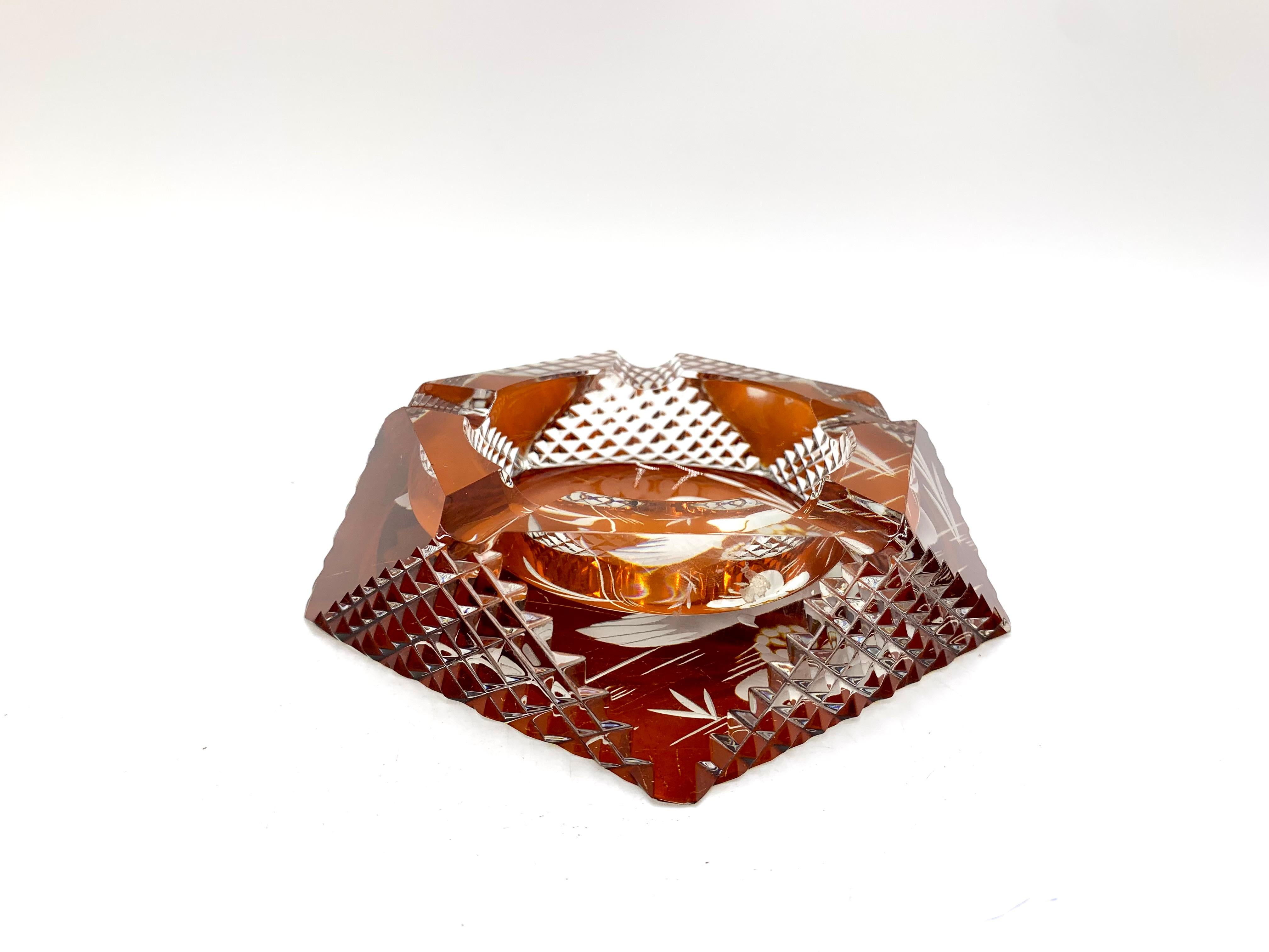 Mid-20th Century Crystal Ashtray with Swan, Julia Glassworks, Poland, 1960s For Sale