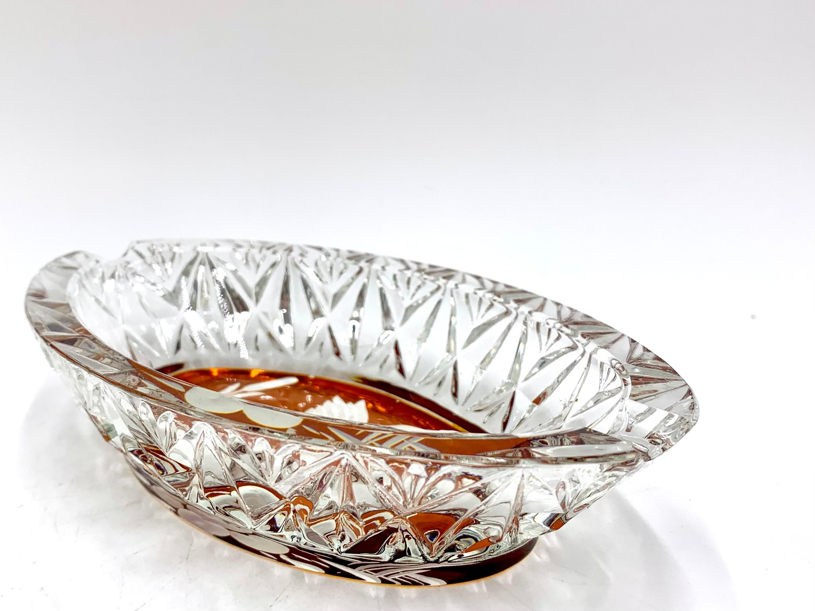 Mid-20th Century Crystal Ashtray with Swan, Julia Glassworks, Poland, 1960s For Sale