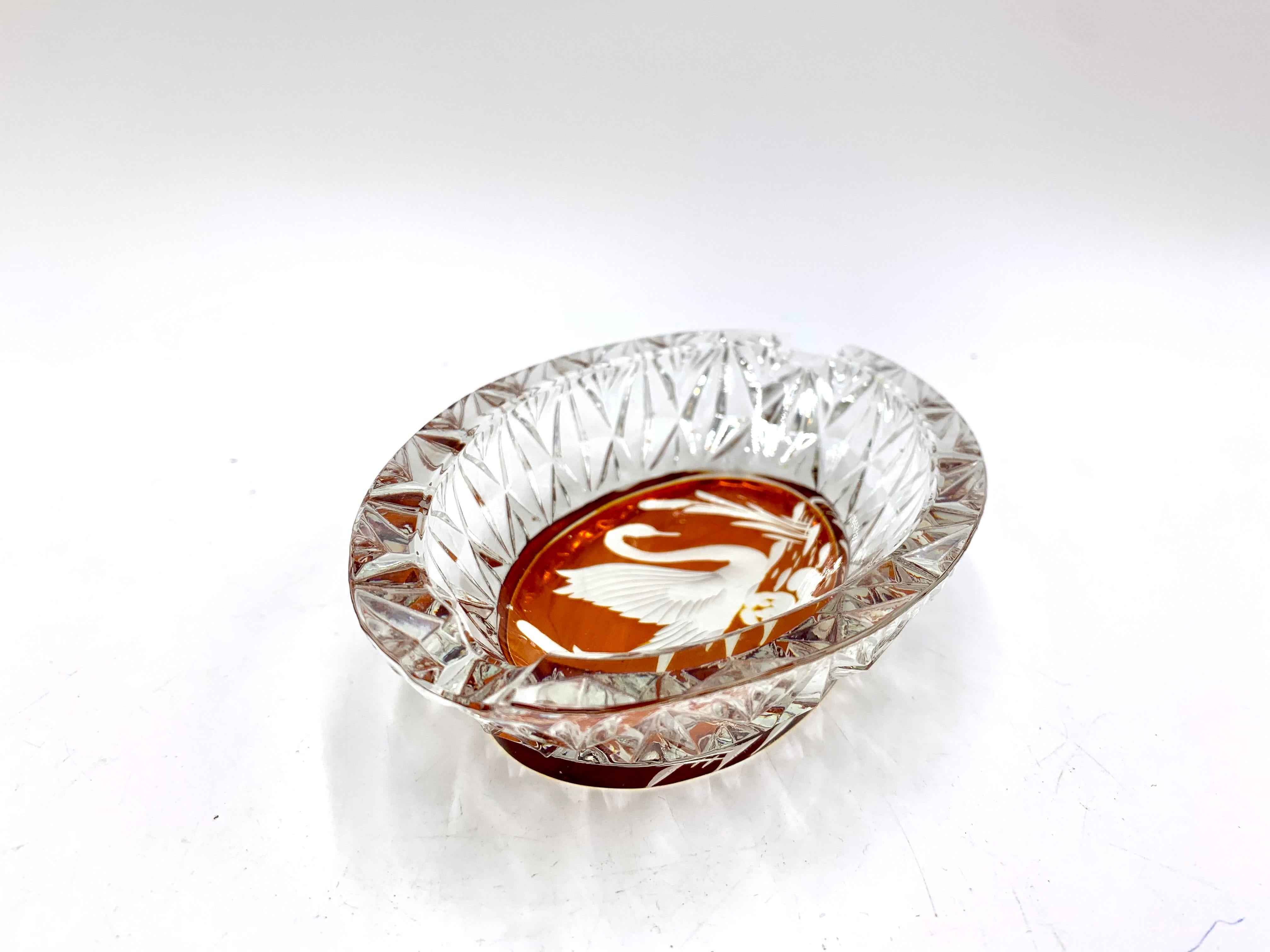 Crystal Ashtray with Swan, Julia Glassworks, Poland, 1960s For Sale 1