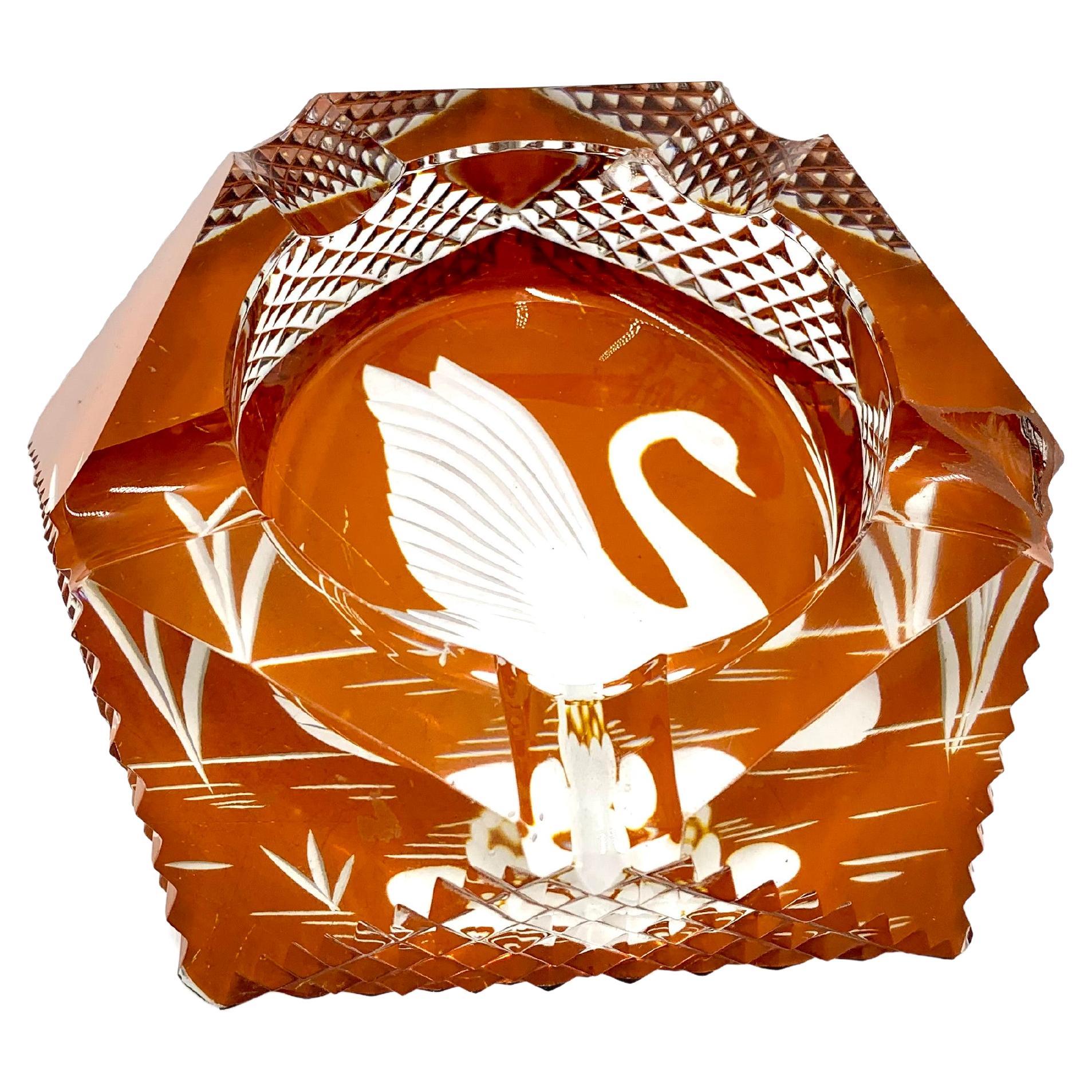 Crystal Ashtray with Swan, Julia Glassworks, Poland, 1960s