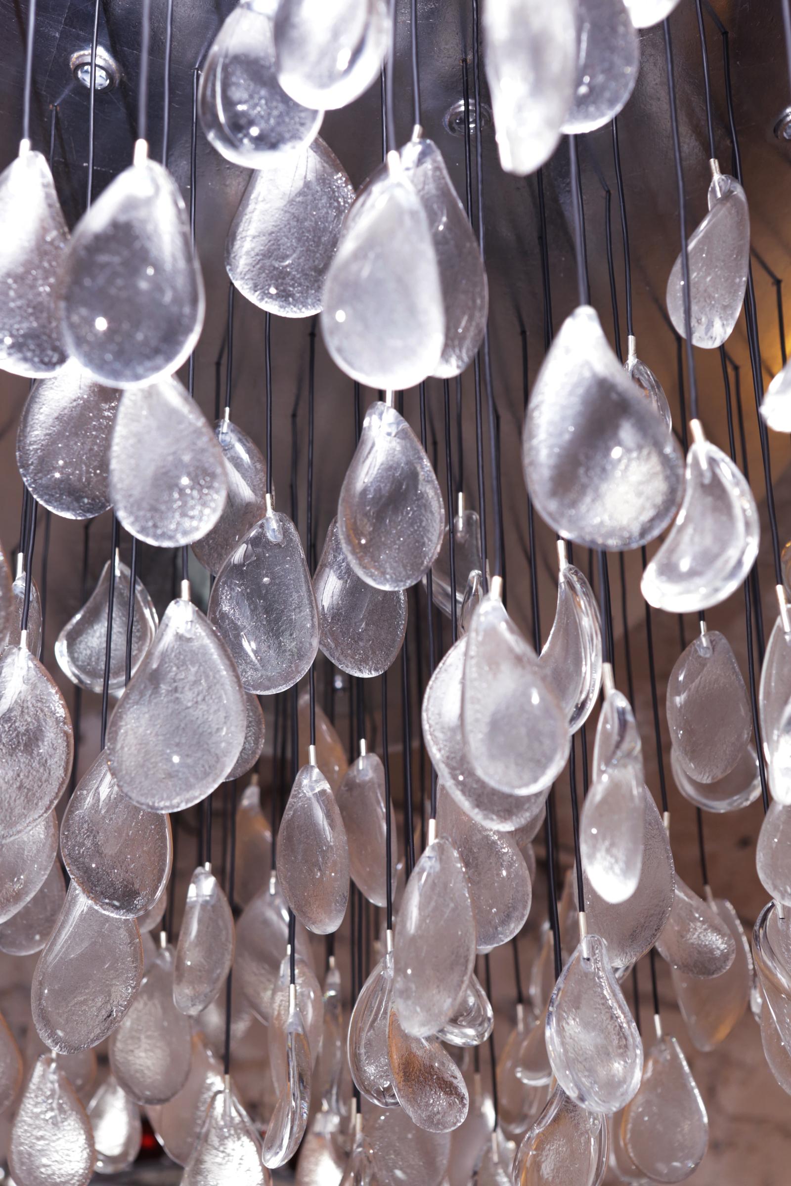 Hand-Crafted Crystal Glass Rain Drops Suspension For Sale