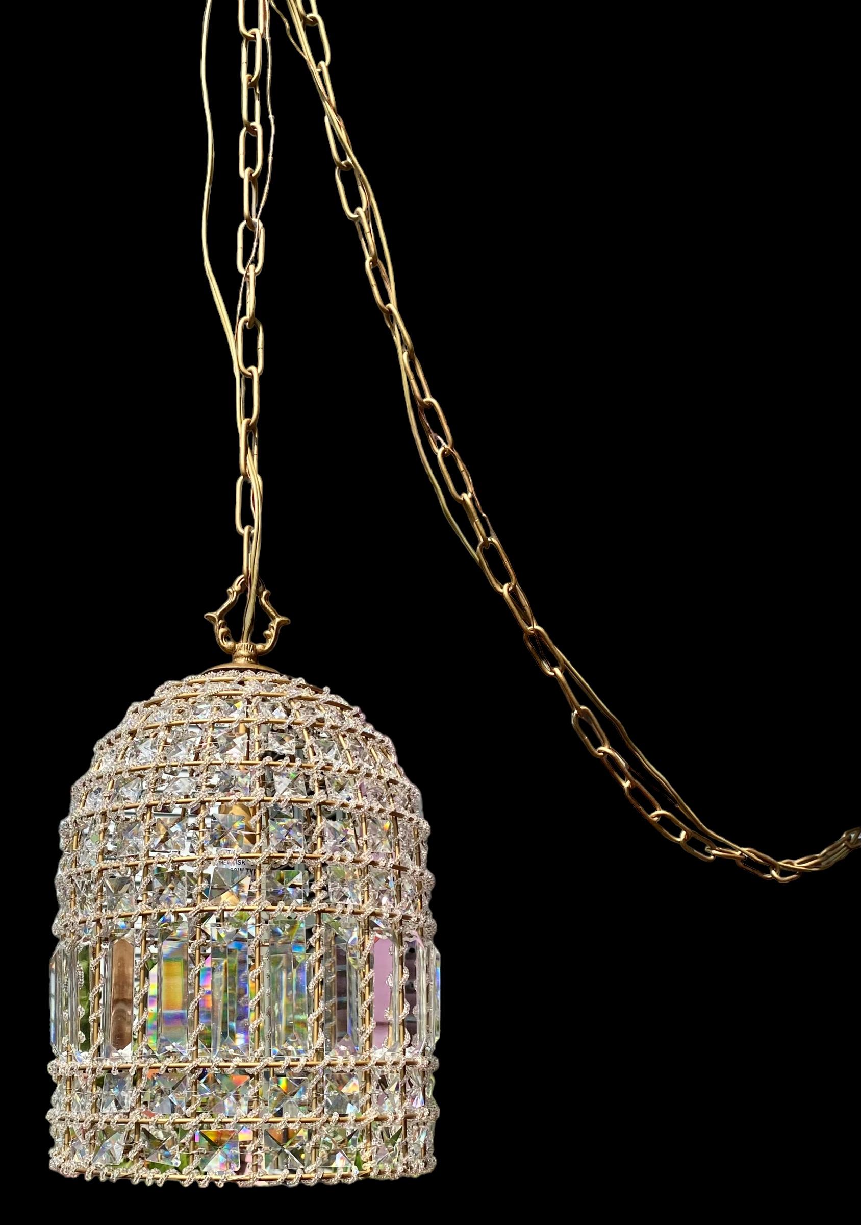 Crystal Baguette And Gold Wirework Chandelier  3