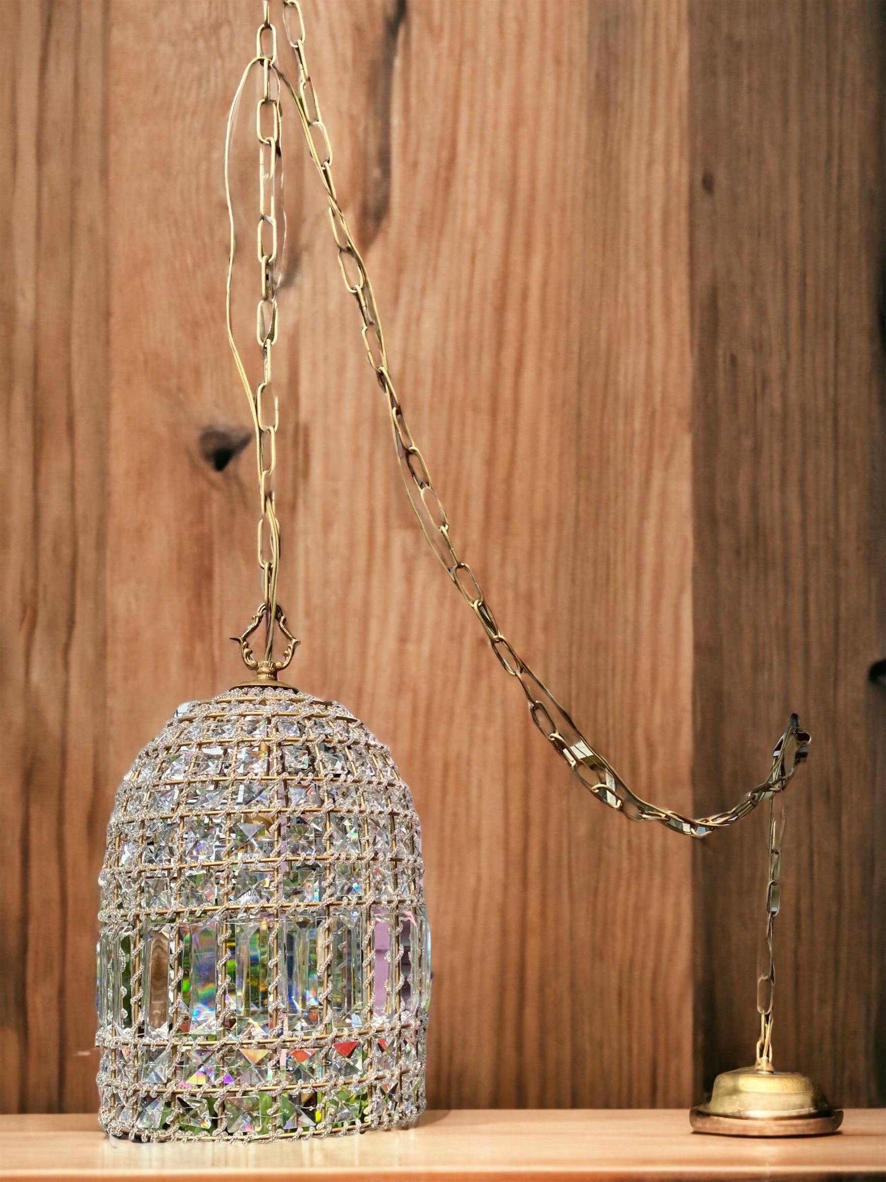 Crystal Baguette And Gold Wirework Chandelier  In Good Condition In New Orleans, LA