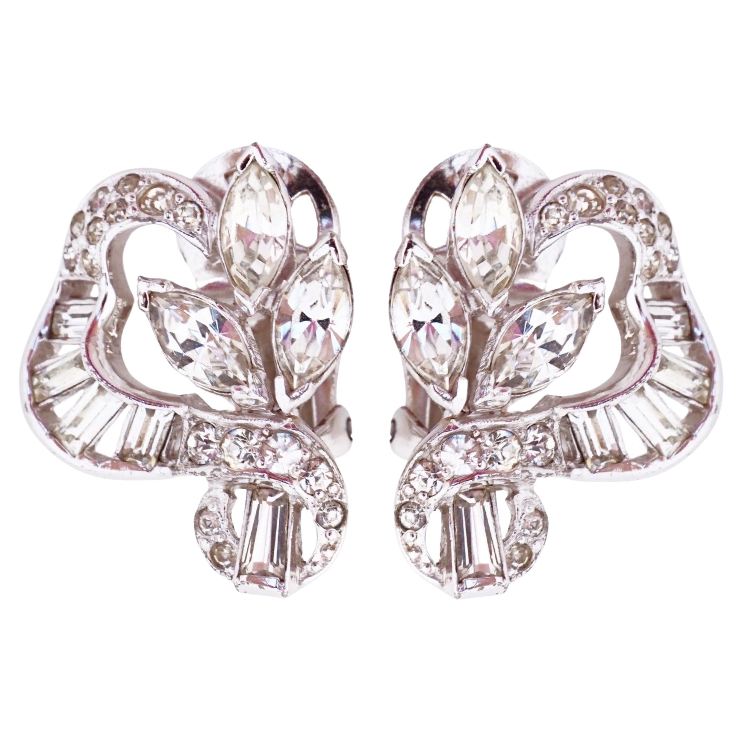 Crystal Baguette and Navette Cocktail Earrings By Mazer Brothers, 1940s For Sale