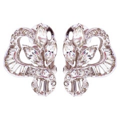 Crystal Baguette and Navette Cocktail Earrings By Mazer Brothers, 1940s