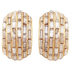 Vintage Crystal Baguette Pavé Chunky Half Hoop Earrings By Ciner, 1970s