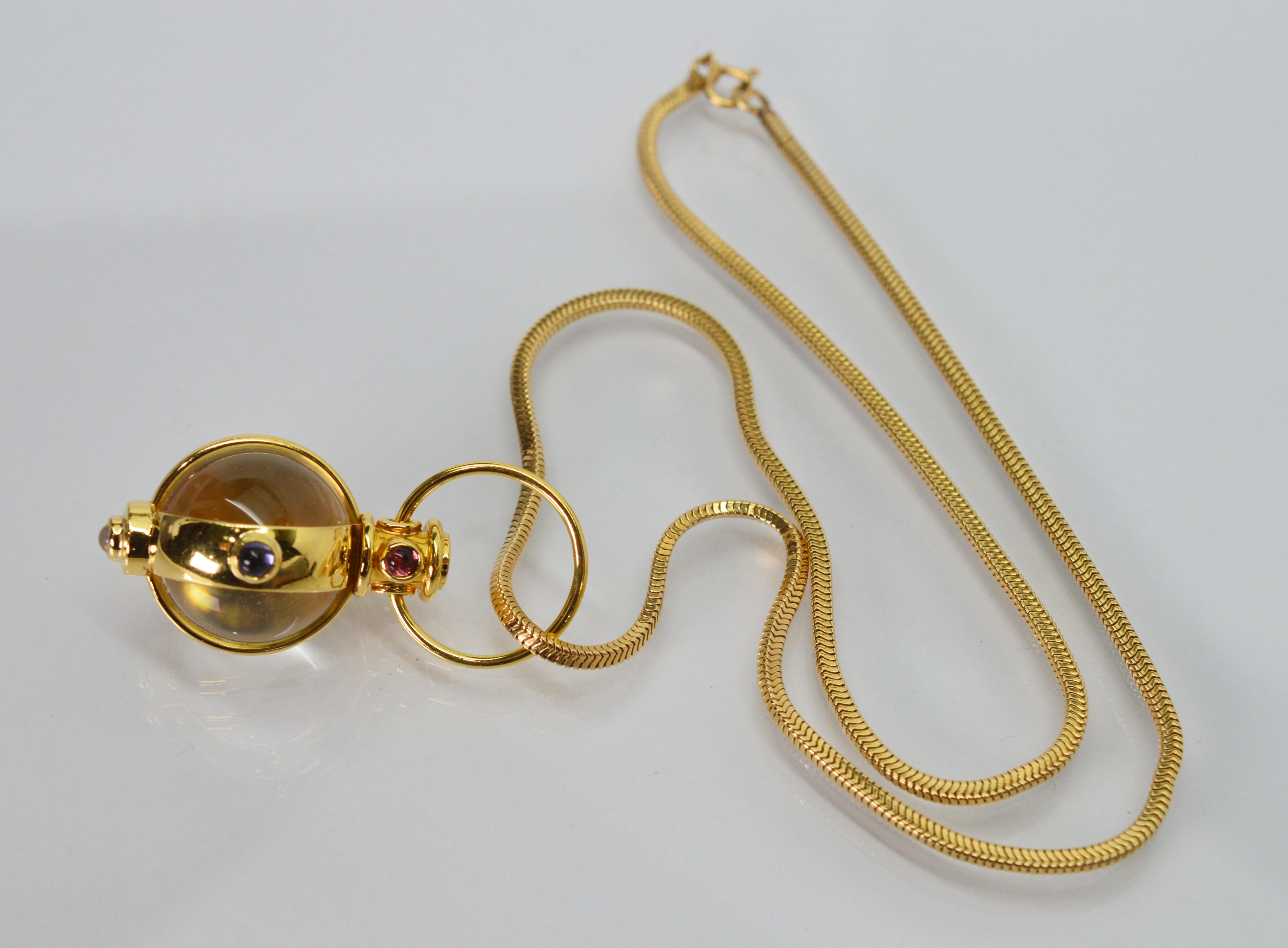 Crystal Ball Charm 18 Karat Yellow Gold Necklace For Sale 3