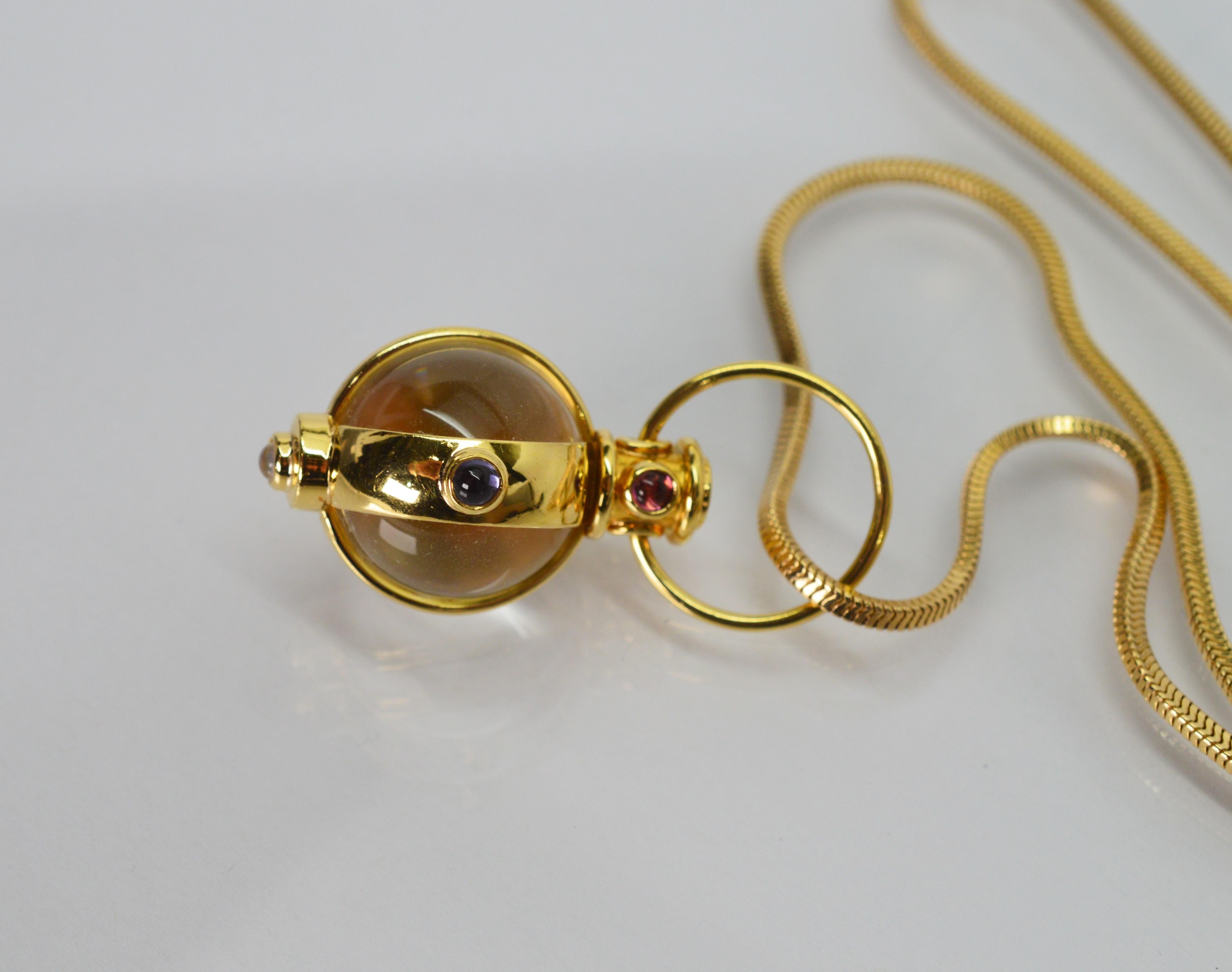Crystal Ball Charm 18 Karat Yellow Gold Necklace For Sale 4