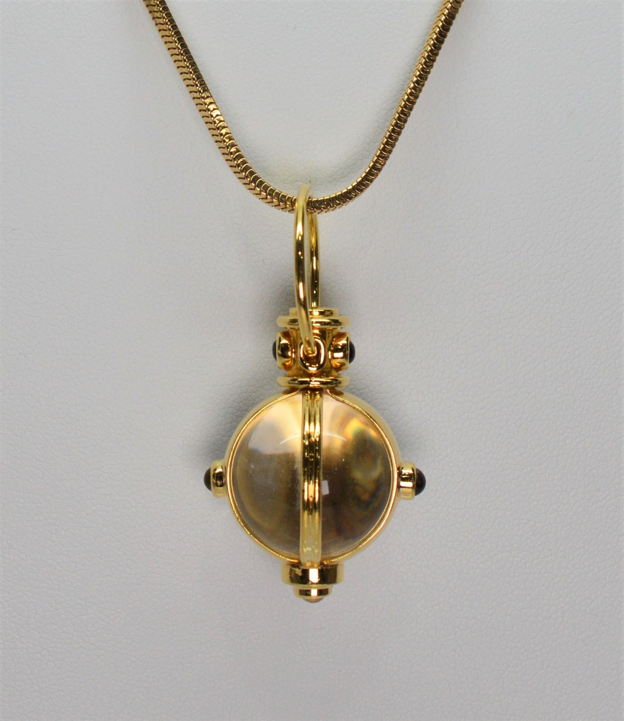 Crystal Ball Charm 18 Karat Yellow Gold Necklace In Excellent Condition For Sale In Mount Kisco, NY