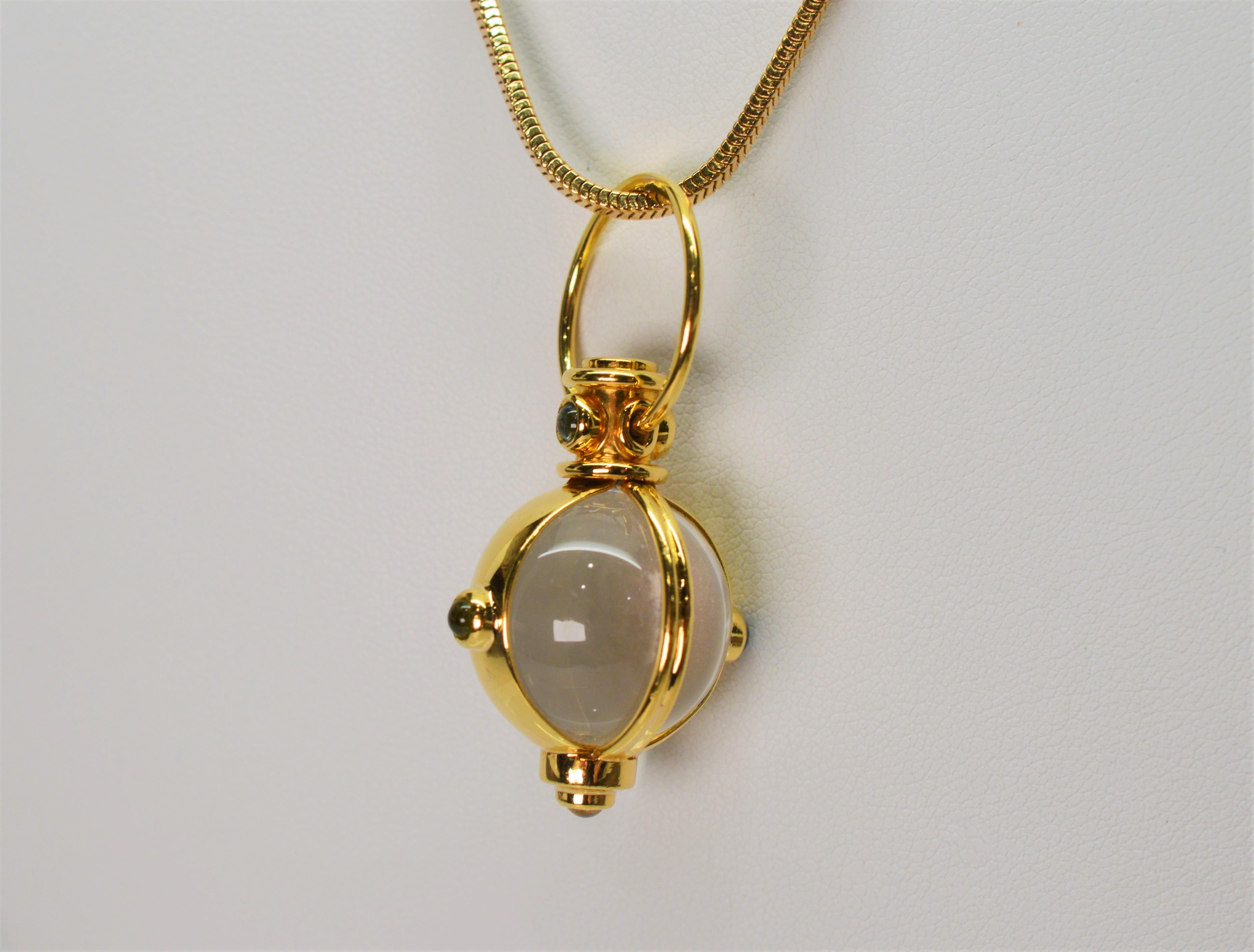Women's Crystal Ball Charm 18 Karat Yellow Gold Necklace For Sale