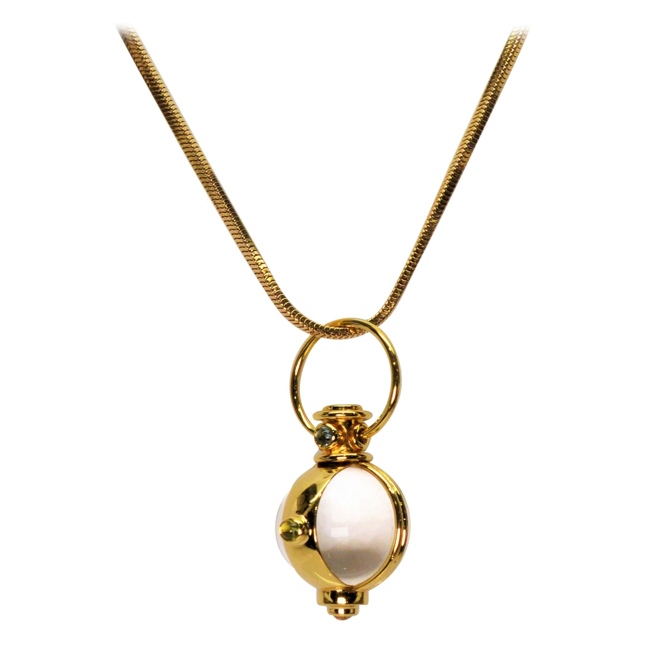 Crystal Ball Charm 18 Karat Yellow Gold Necklace