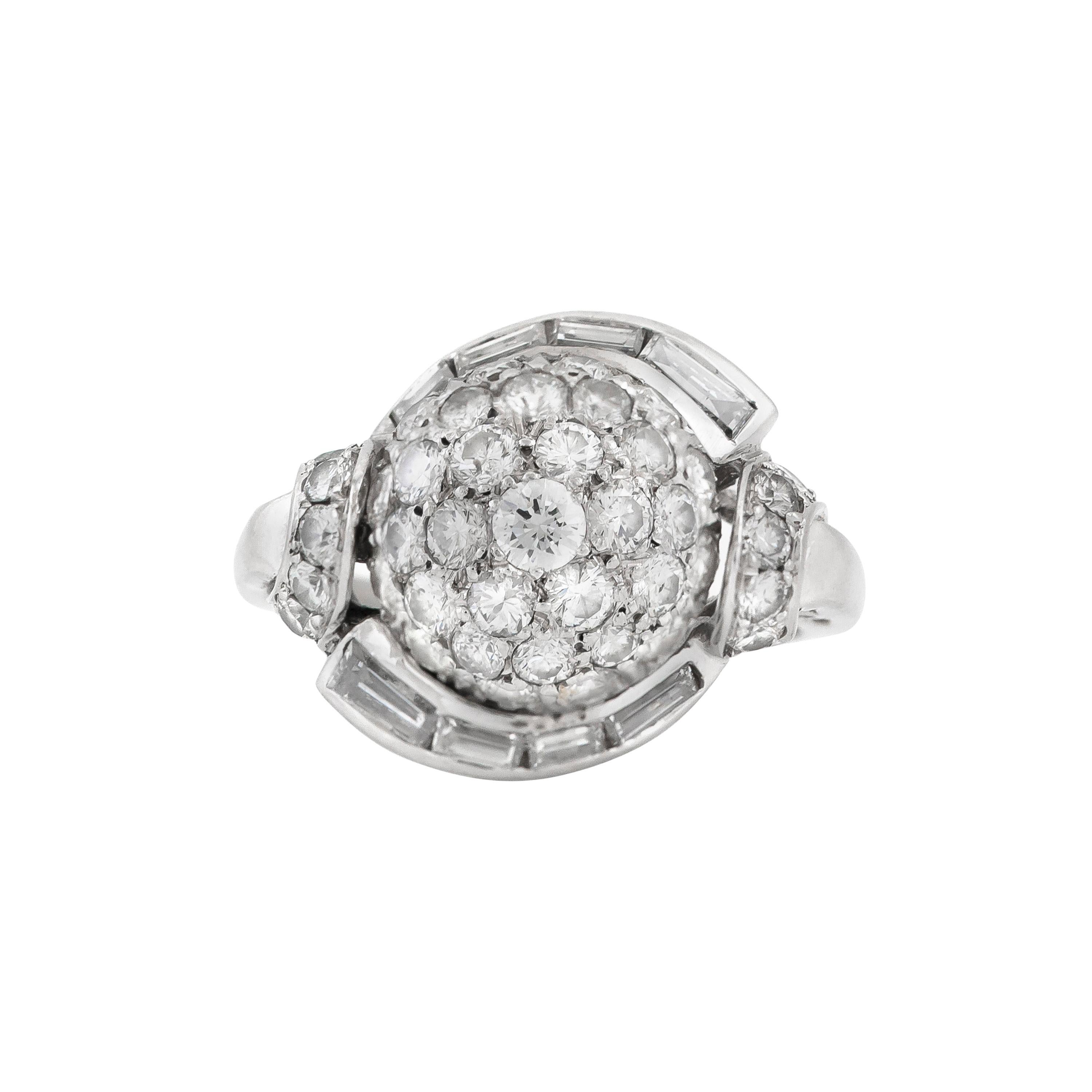 Crystal Ball Design with Round and Baguette Diamond For Sale