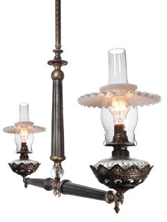Crystal Ball Long Arm Double Oil/Gas Lamp