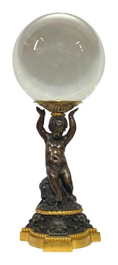 Crystal Ball on a 19th Century French Bronze Cherub Stand