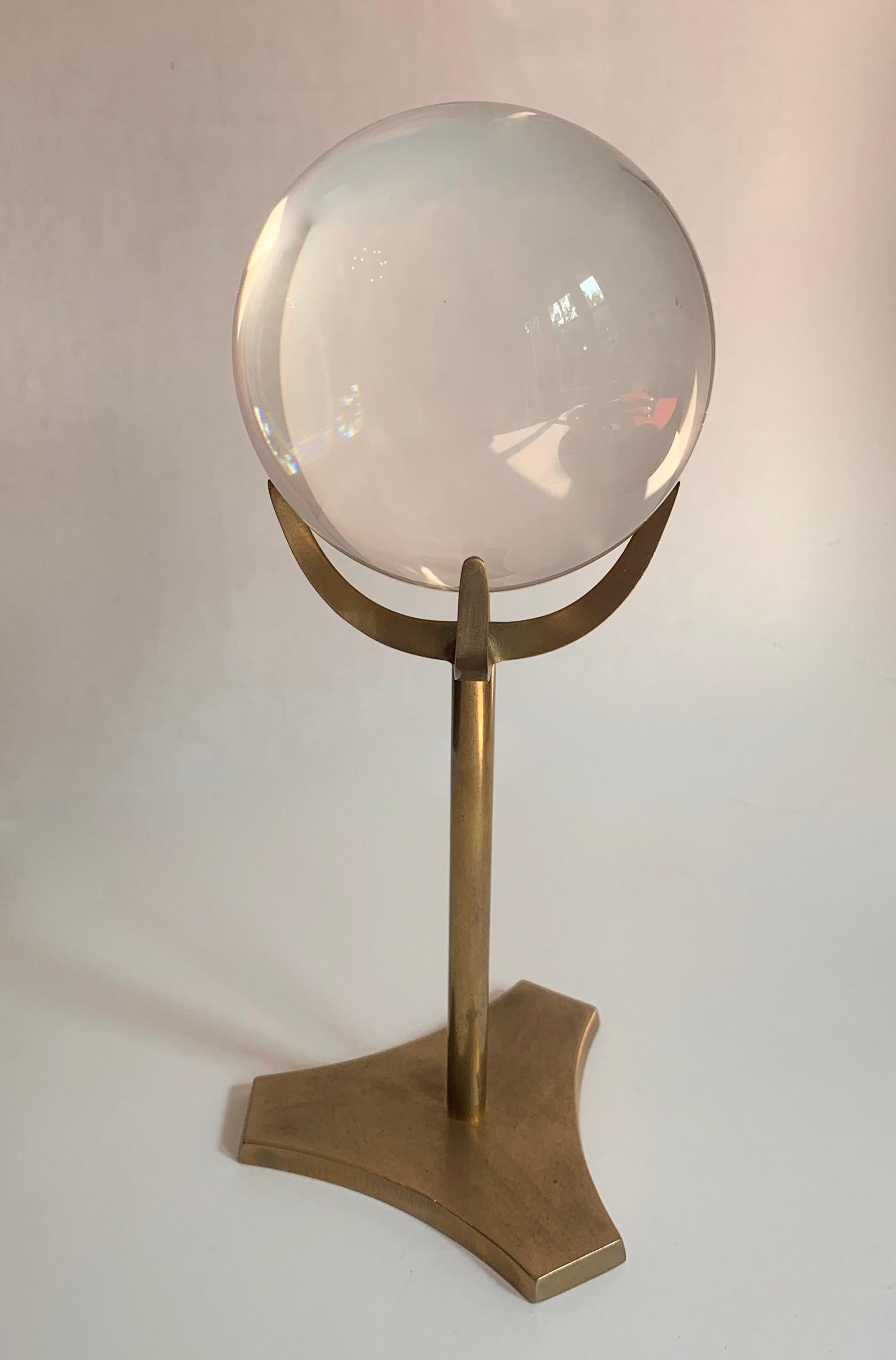 Crystal Ball on Brass Stand In Good Condition In Los Angeles, CA