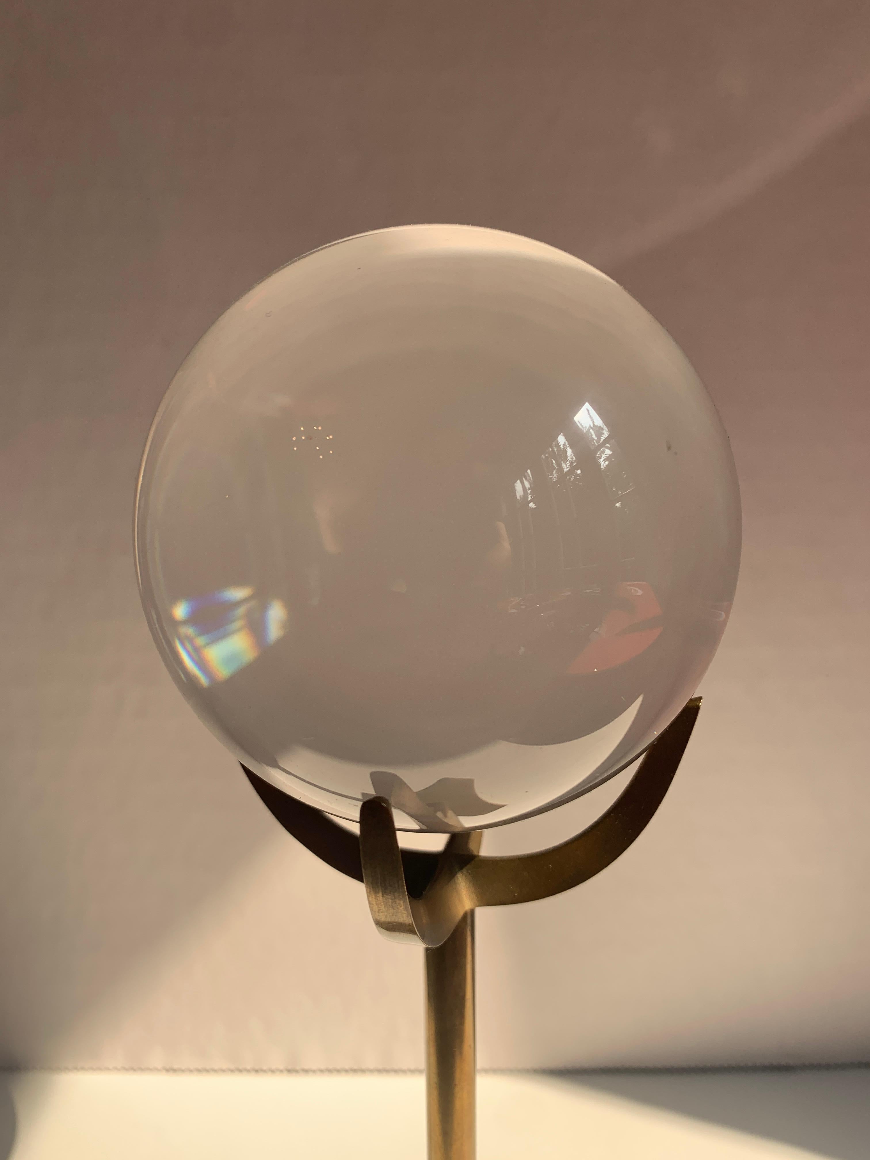 20th Century Crystal Ball on Brass Stand
