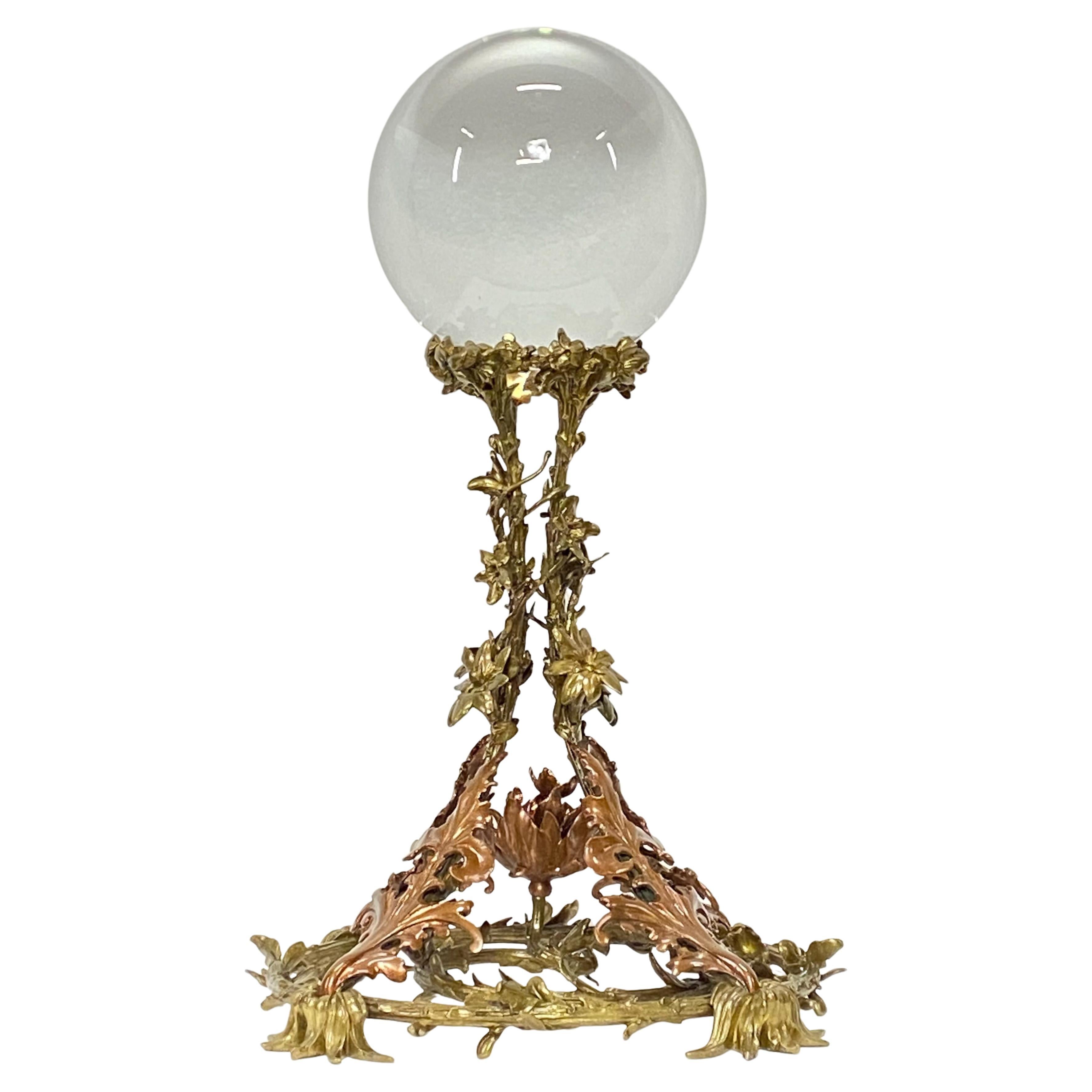 Crystal Ball on Extraordinary Antique Two Tone Bronze Stand