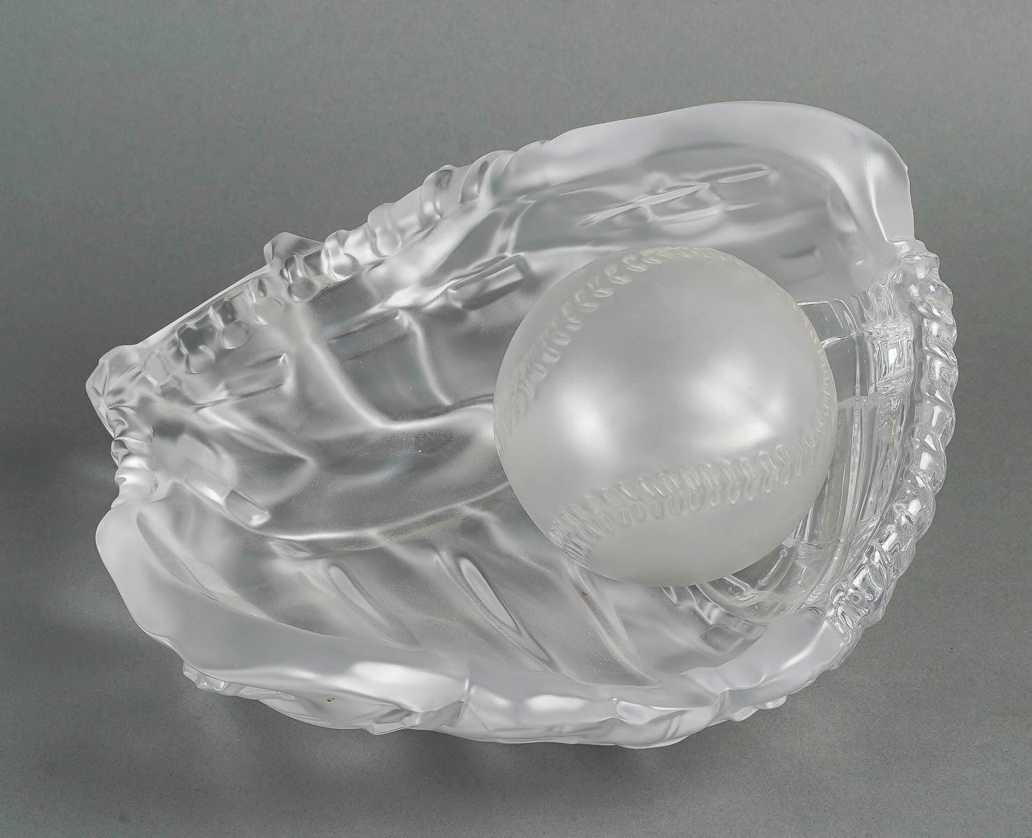 French Crystal Baseball Glove Forming a Cup, 20th Century. For Sale